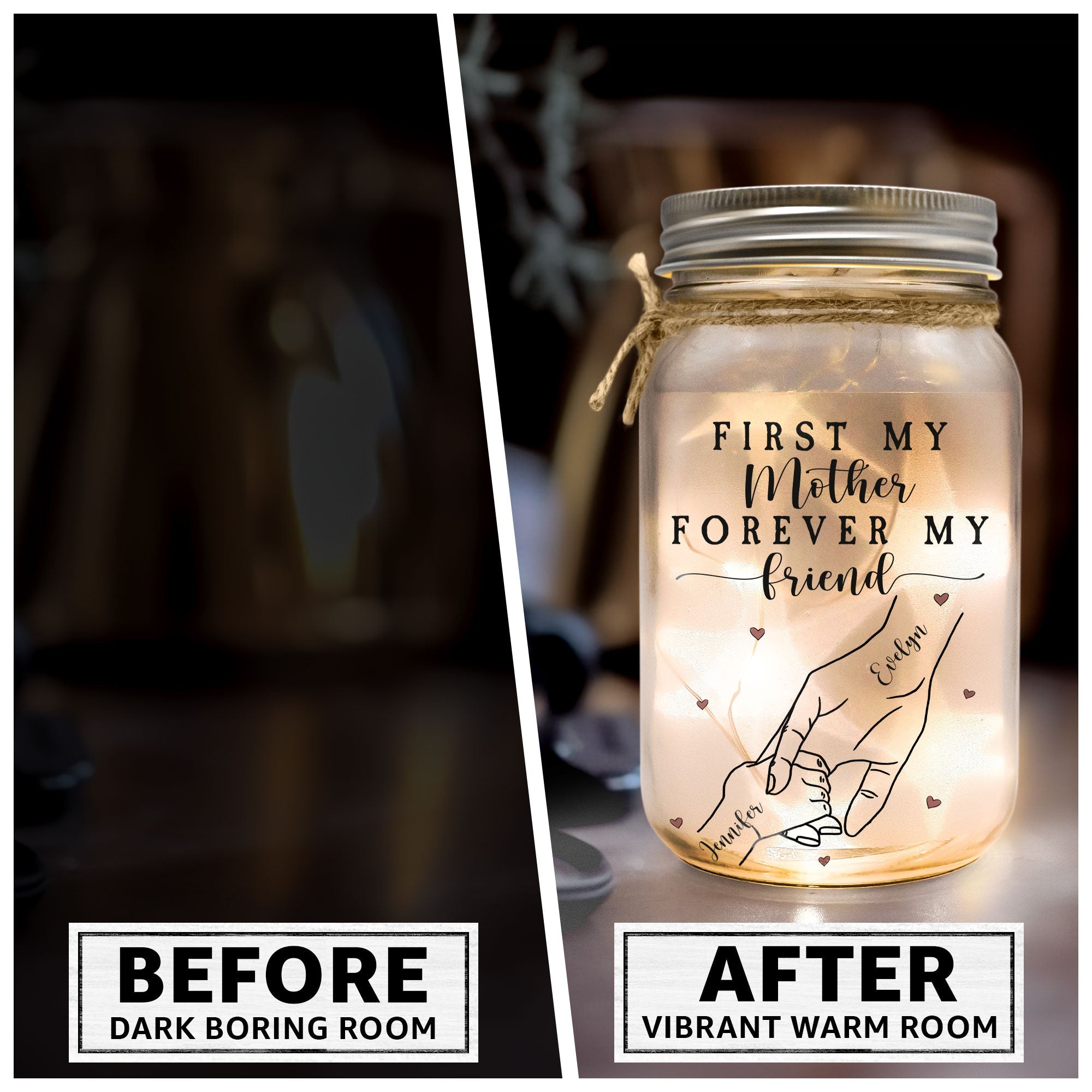 First My Mother Forever My Friend - Personalized Mason Jar Light