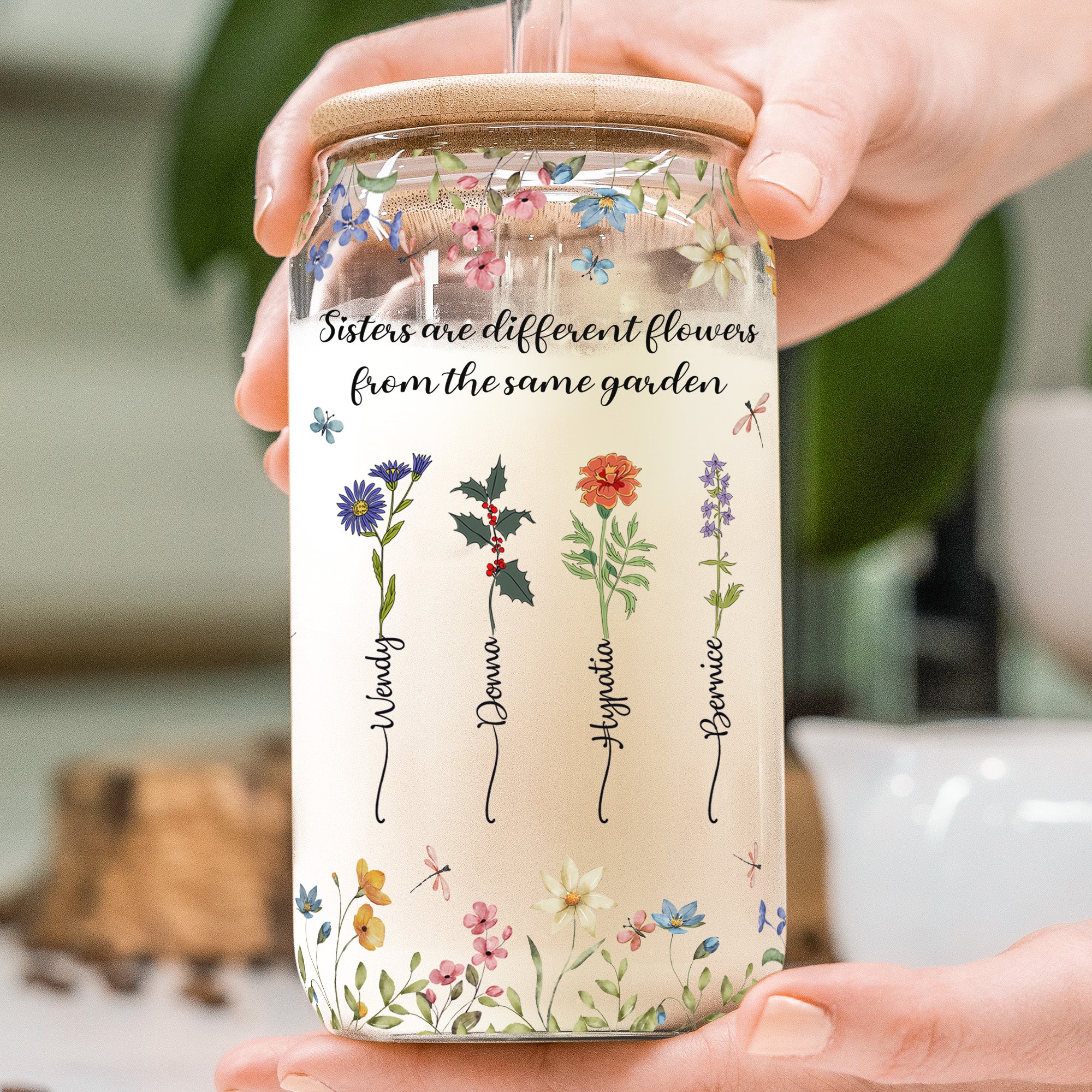 Floral Sisters Are Different Flowers From The Same Garden - Personalized Clear Glass Cup