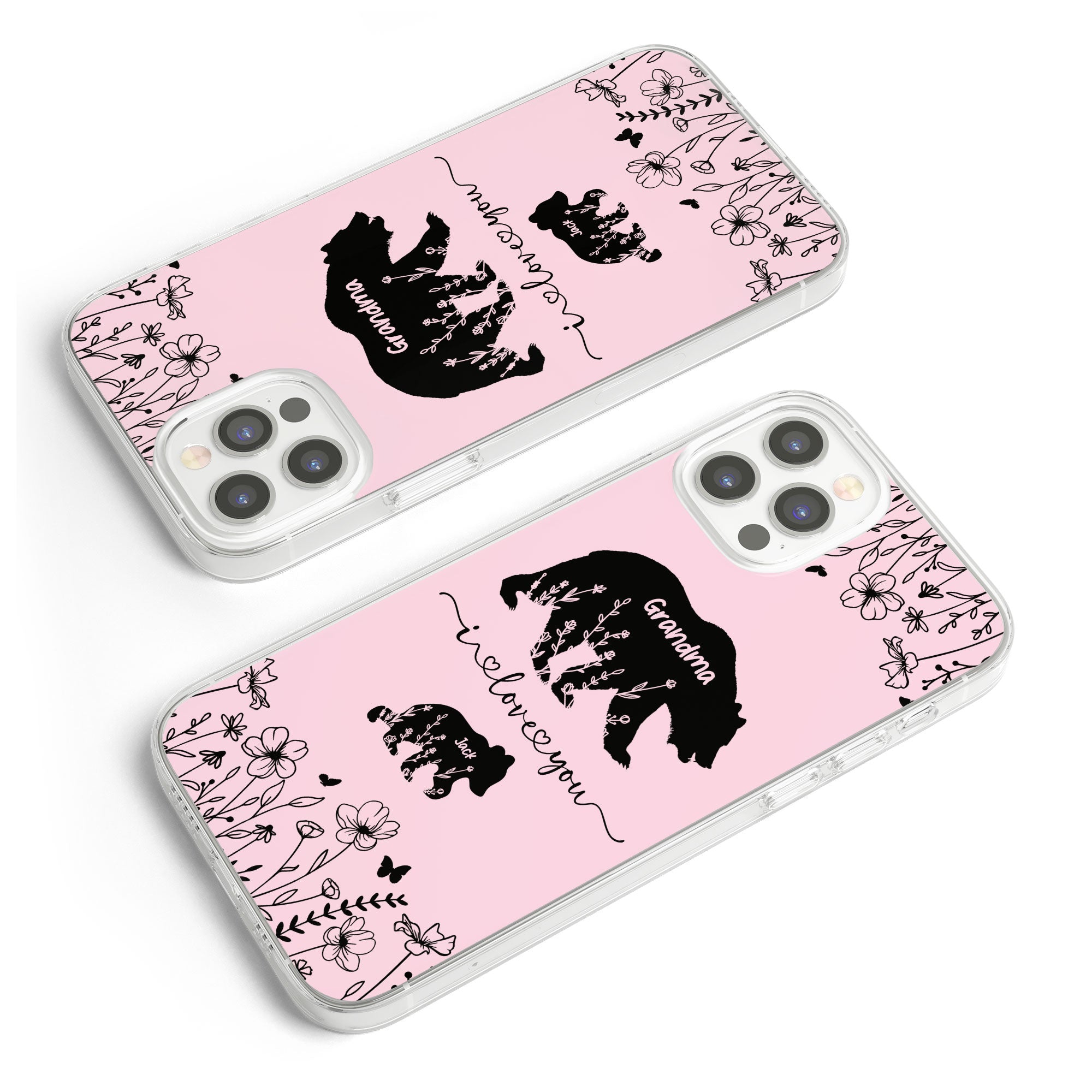 Flower Grandma Bear Mama Bear Custom Kid Name - Personalized Clear Phone Case