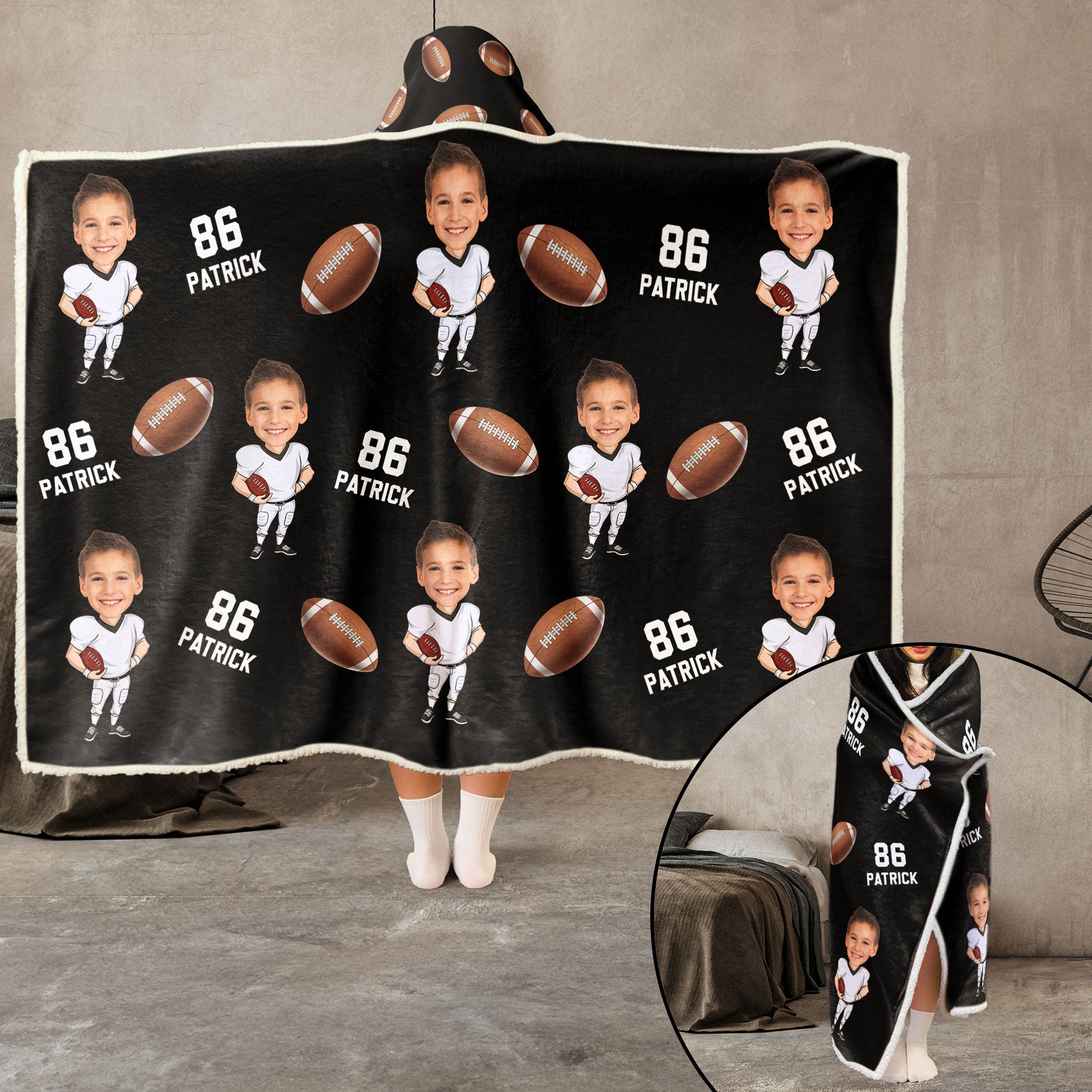 Football Players Custom Face - Personalized Photo Wearable Blanket Hoodie