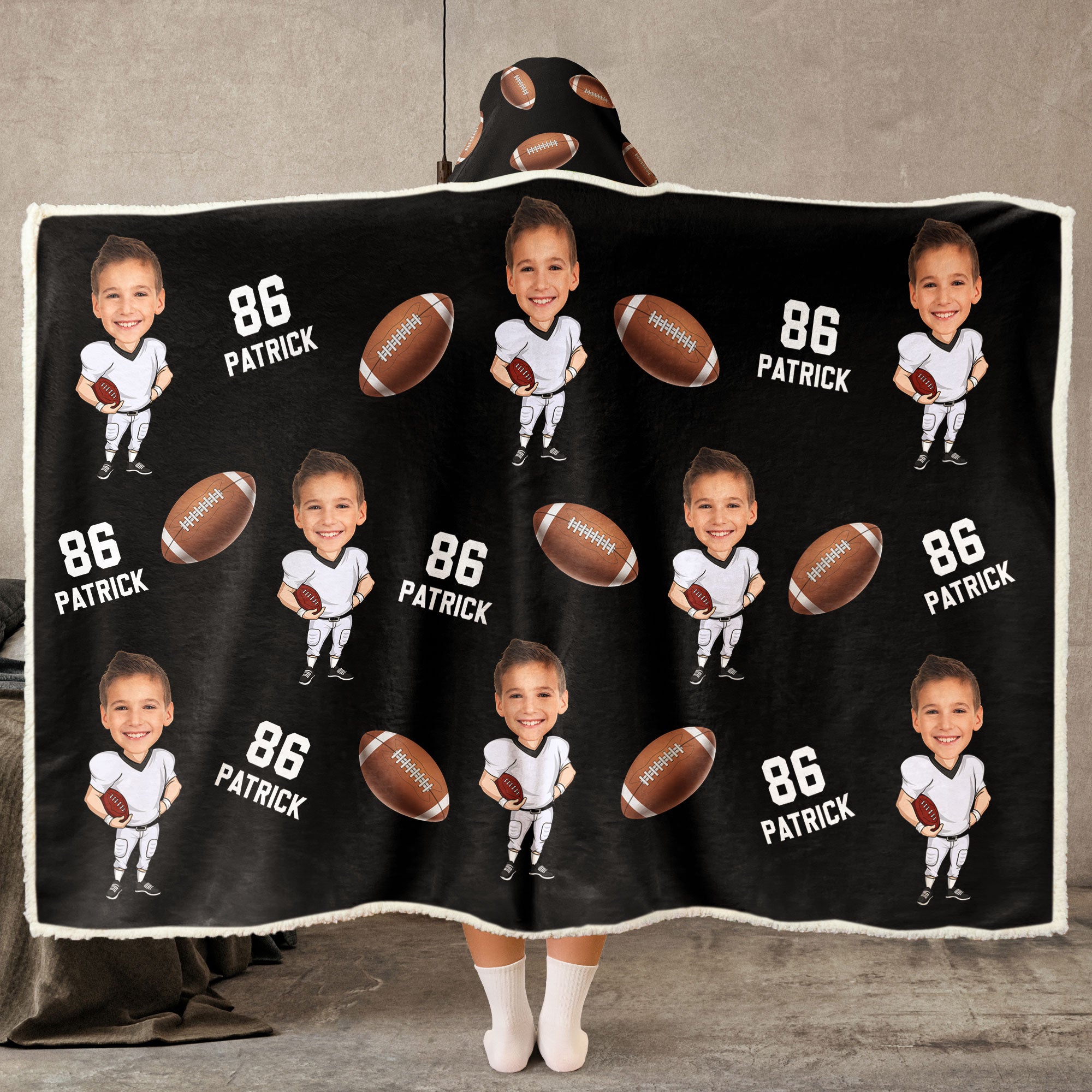 Football Players Custom Face - Personalized Photo Wearable Blanket Hoodie