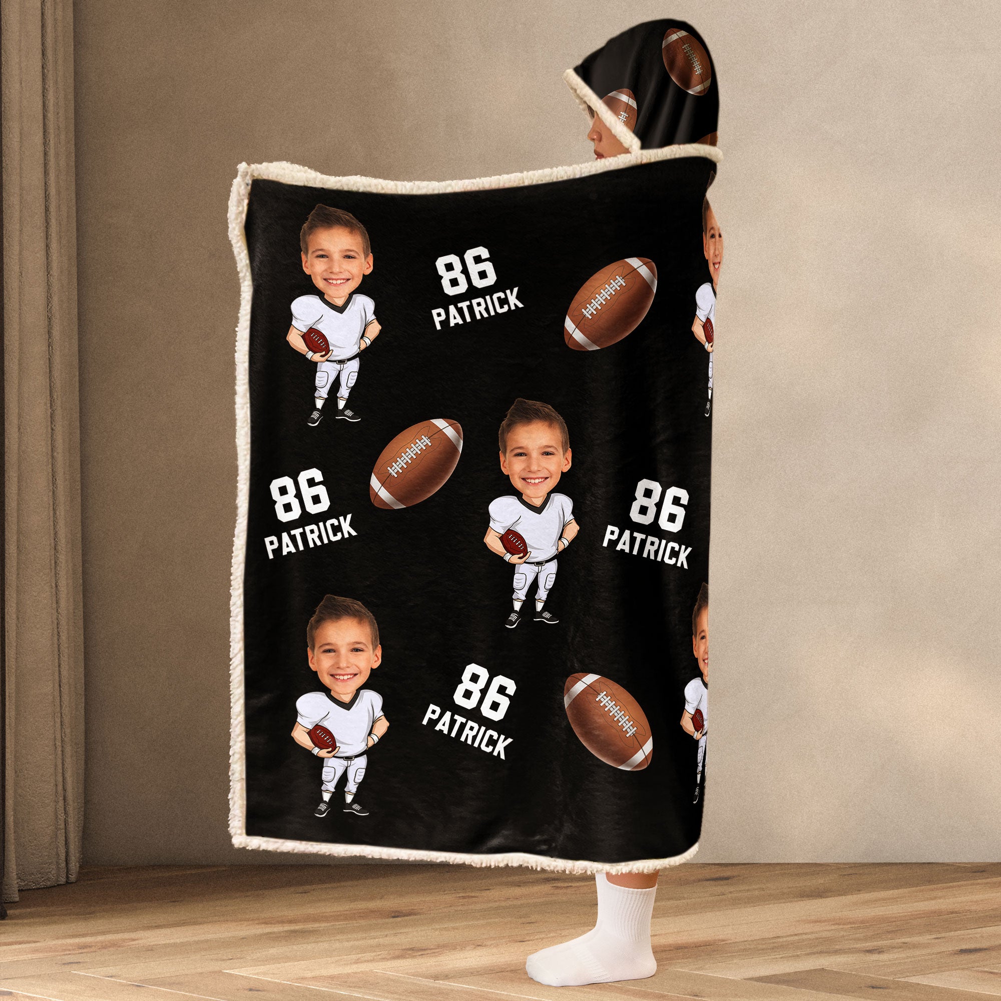 Football Players Custom Face - Personalized Photo Wearable Blanket Hoodie