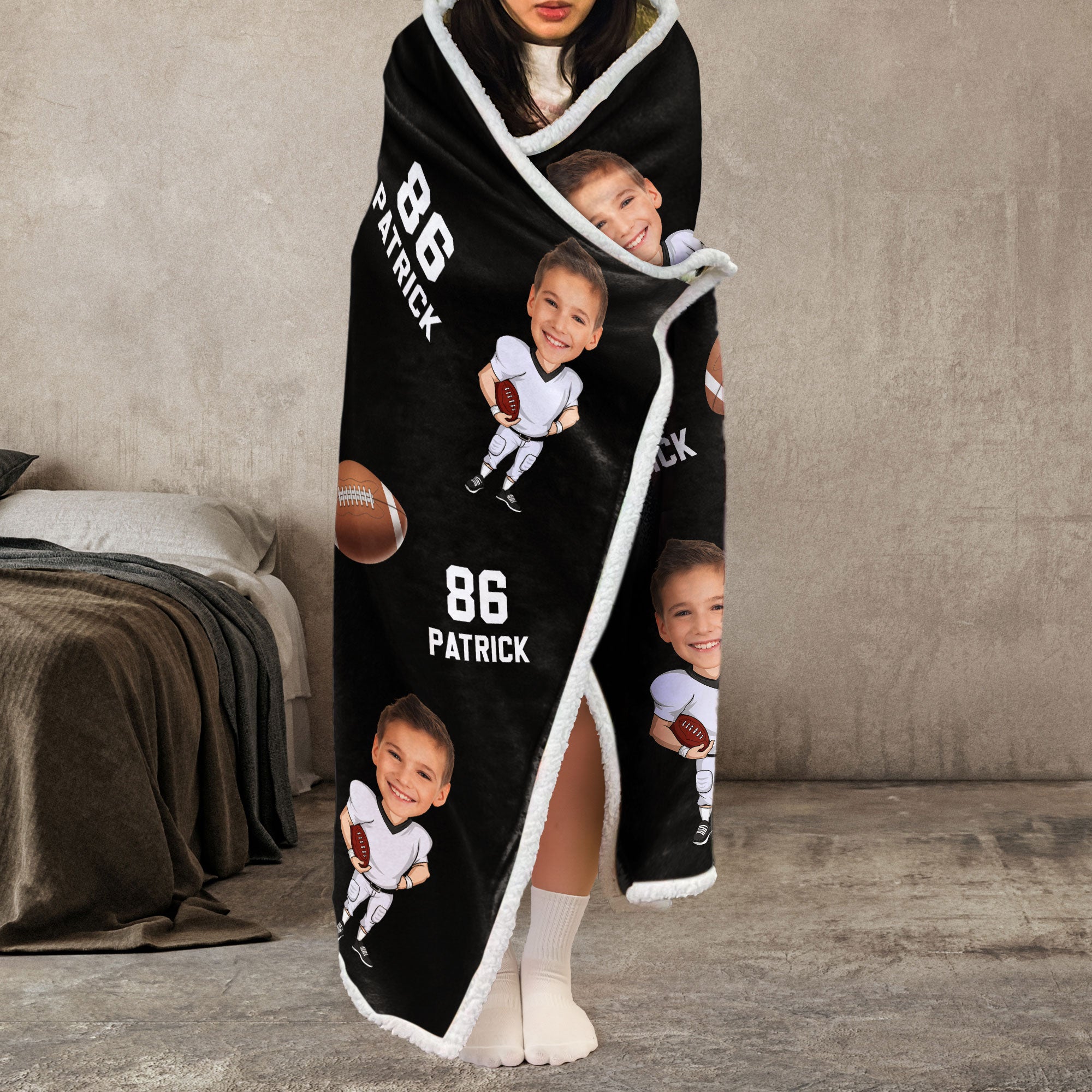 Football Players Custom Face - Personalized Photo Wearable Blanket Hoodie