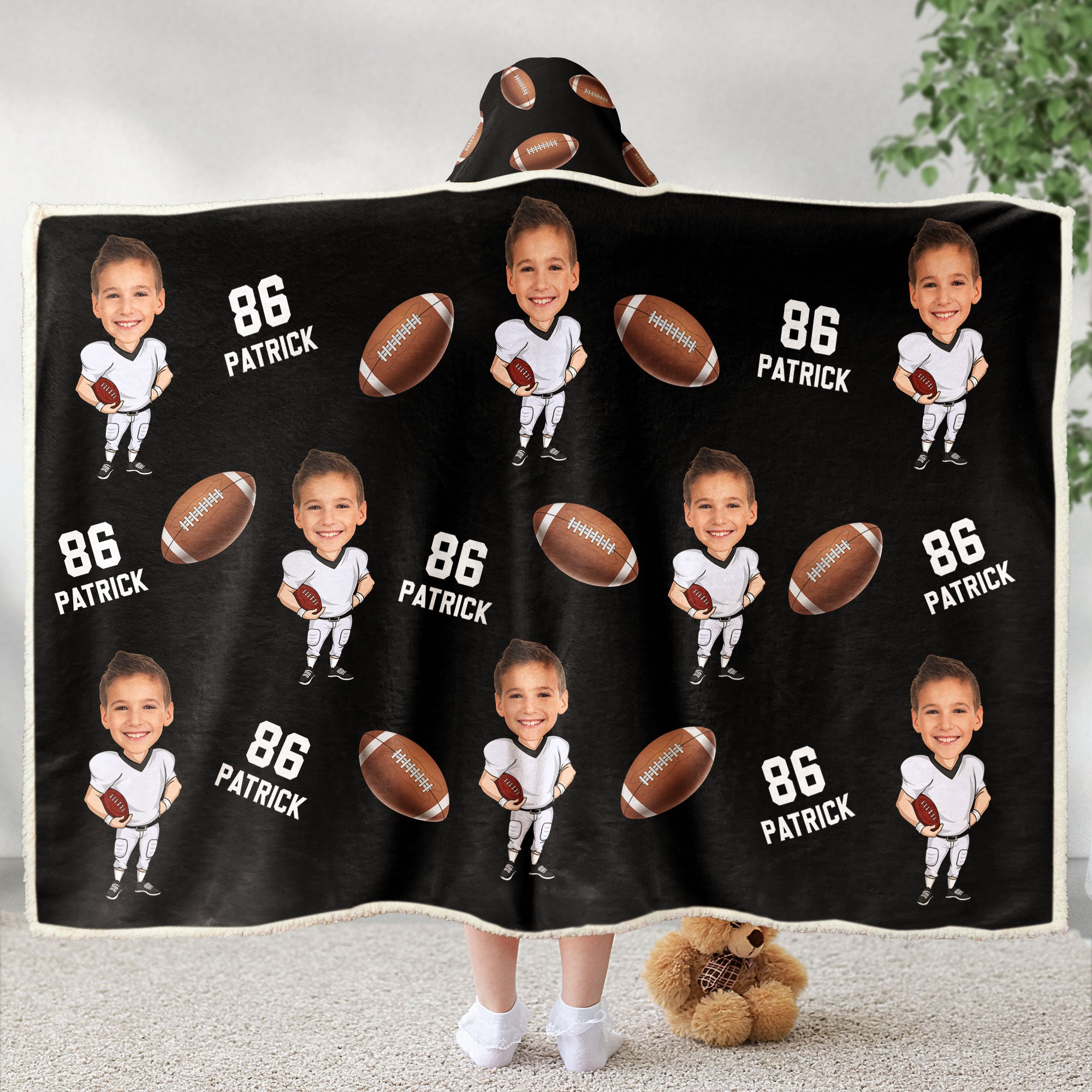 Football Players Custom Face - Personalized Photo Wearable Blanket Hoodie