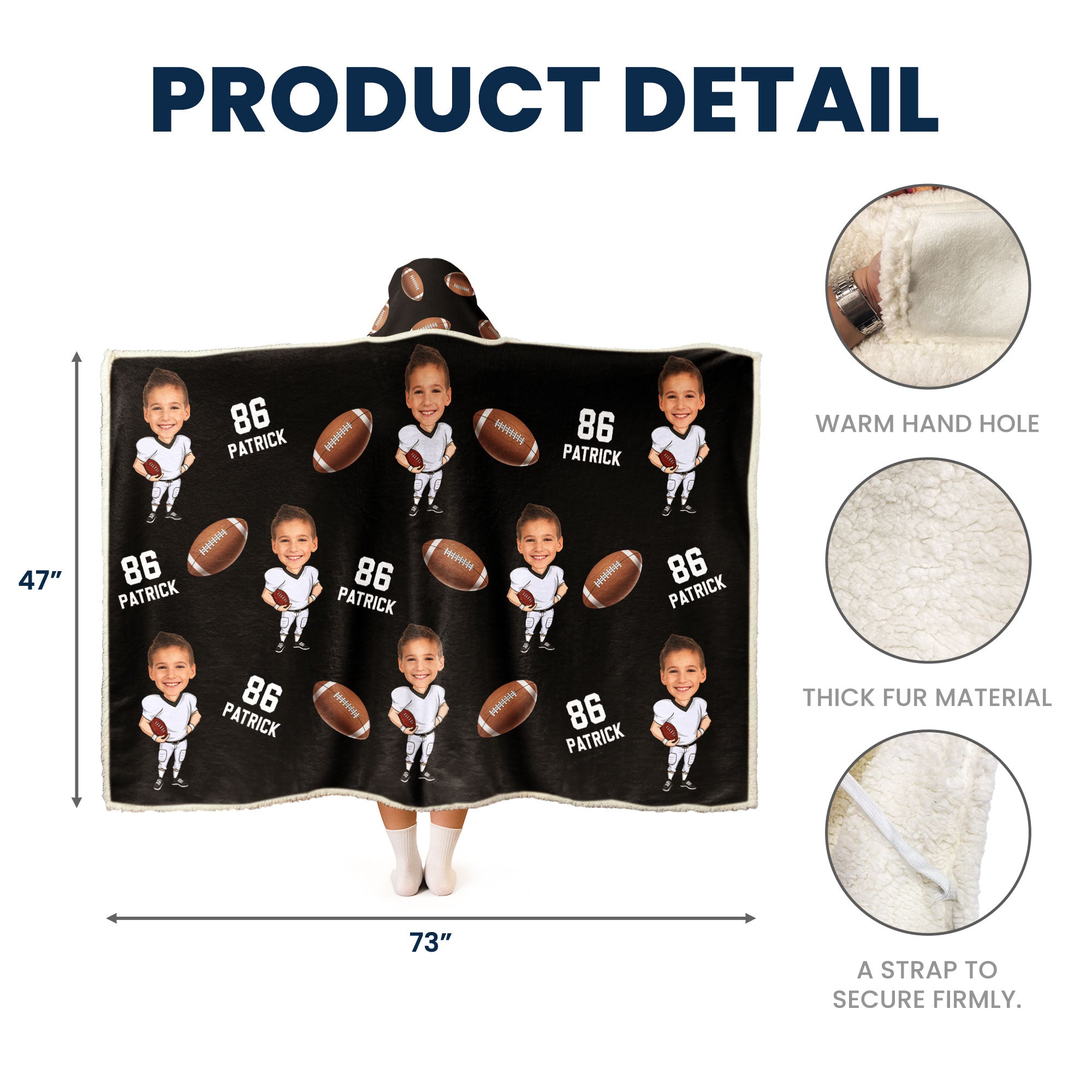 Football Players Custom Face - Personalized Photo Wearable Blanket Hoodie