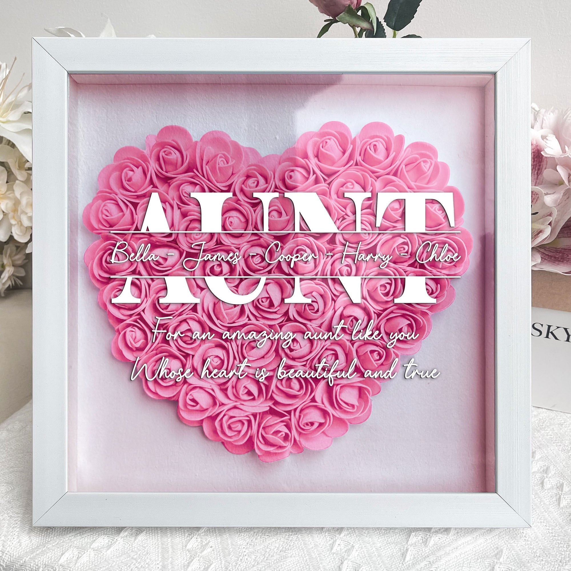 For An Amazing Aunt Like You - Personalized Flower Shadow Box