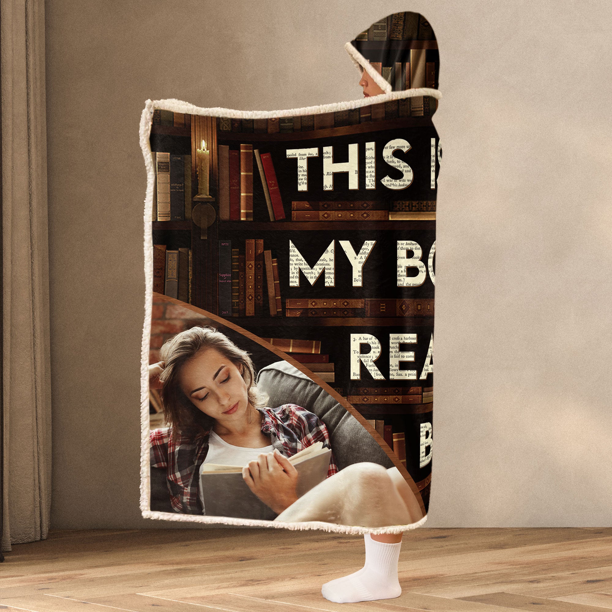 For Me Gift My Book Reading Blanket - Personalized Photo Wearable Blanket Hoodie