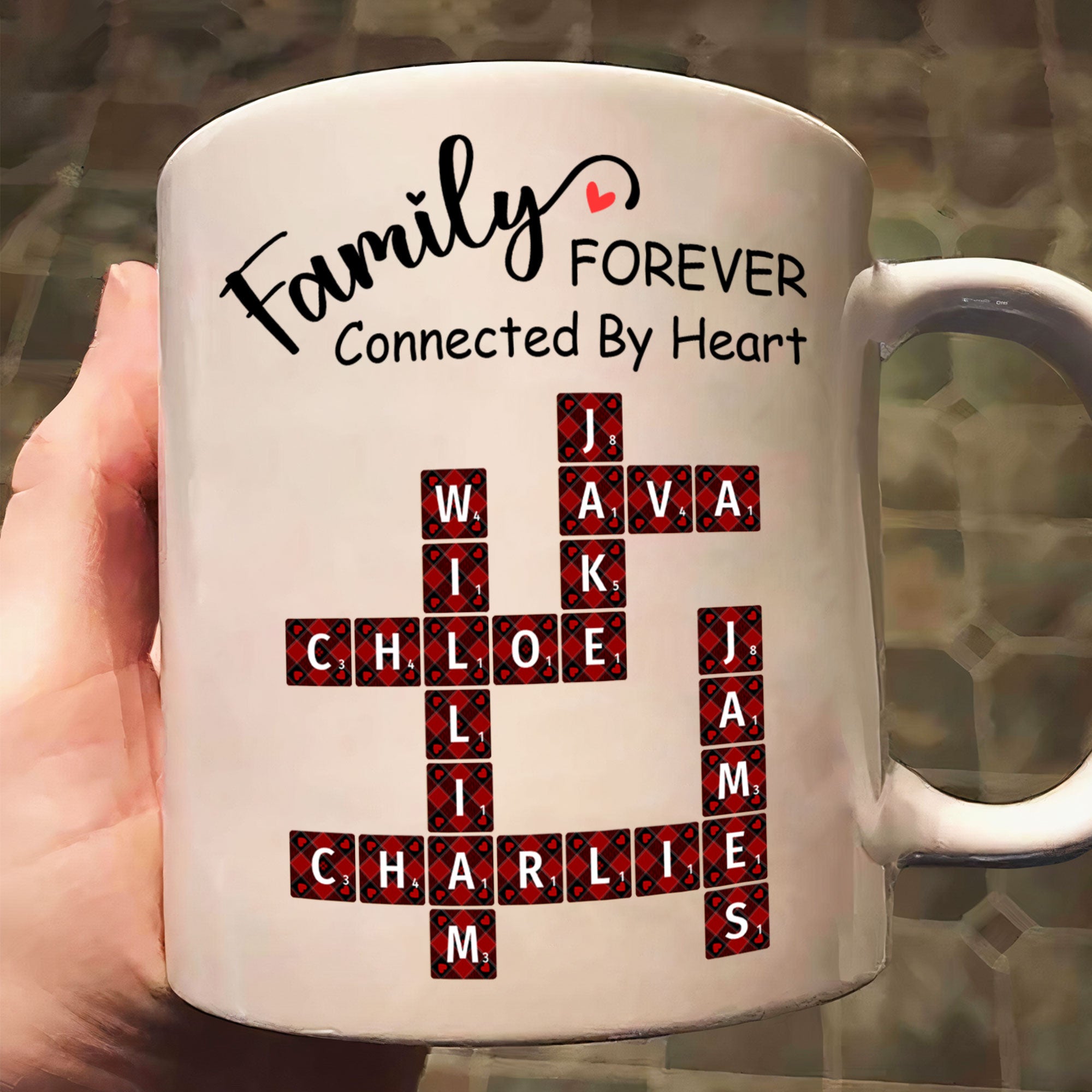 Forever Connected By Heart Scrabble Name - Personalized Mug