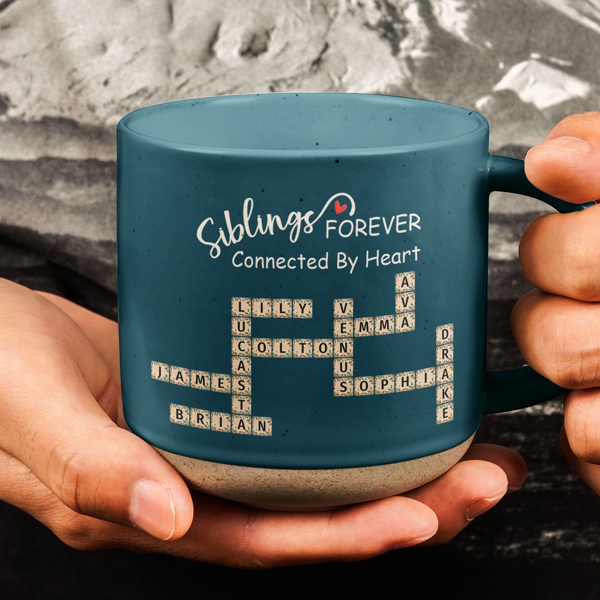 Forever Connected By Heart Scrabble Name - Personalized Pottery Mug