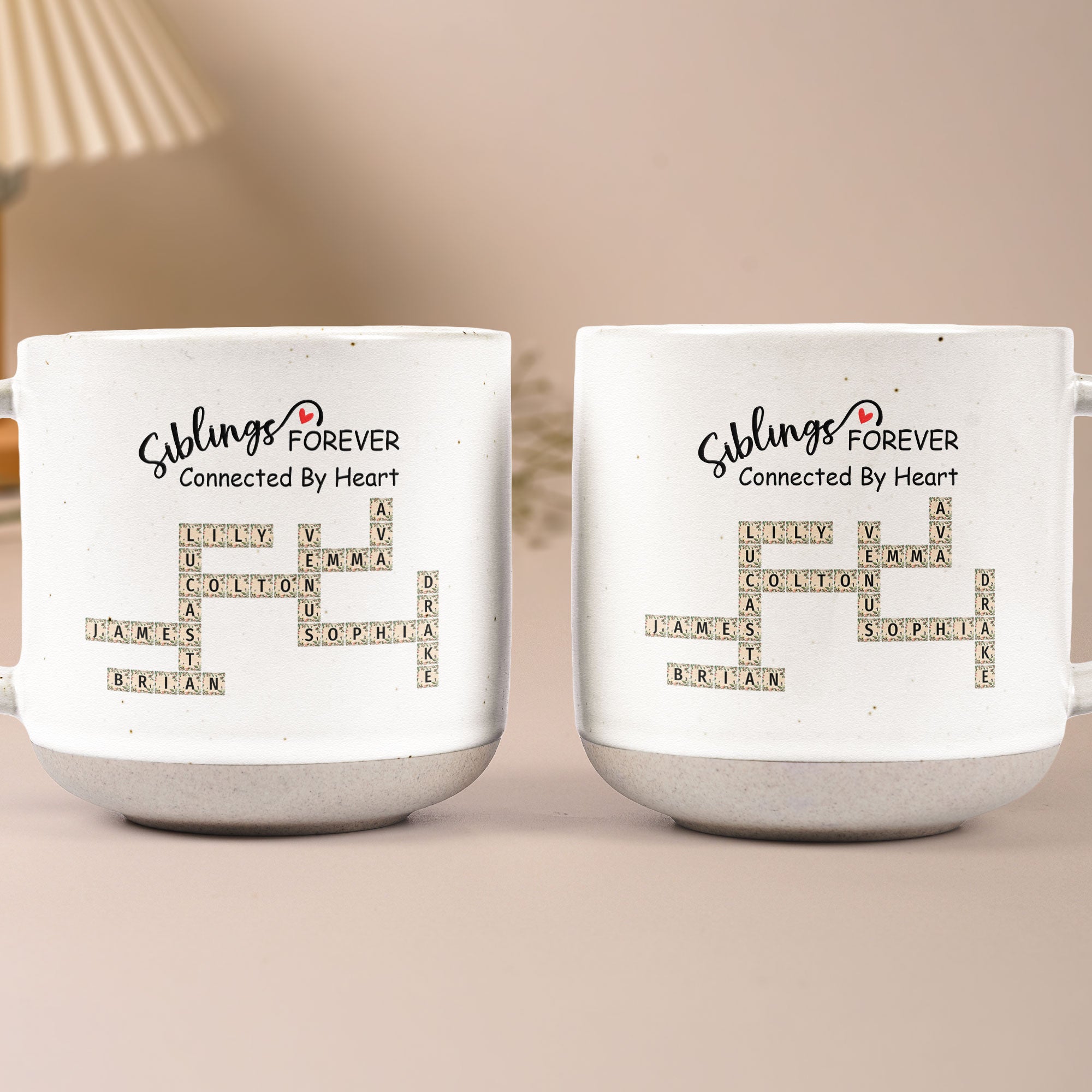 Forever Connected By Heart Scrabble Name - Personalized Pottery Mug