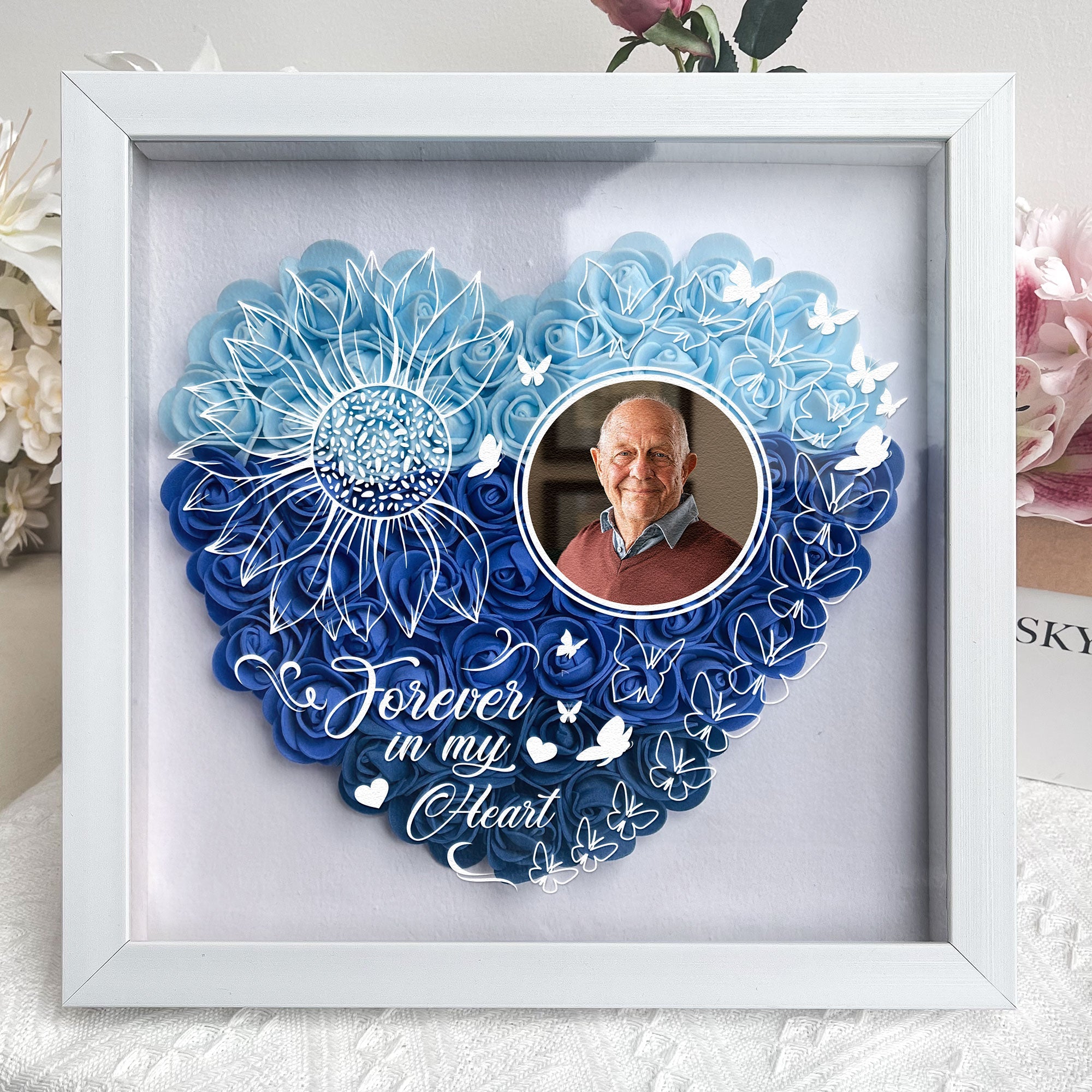 Forever In My Heart - Personalized Photo Flower Shadow Box