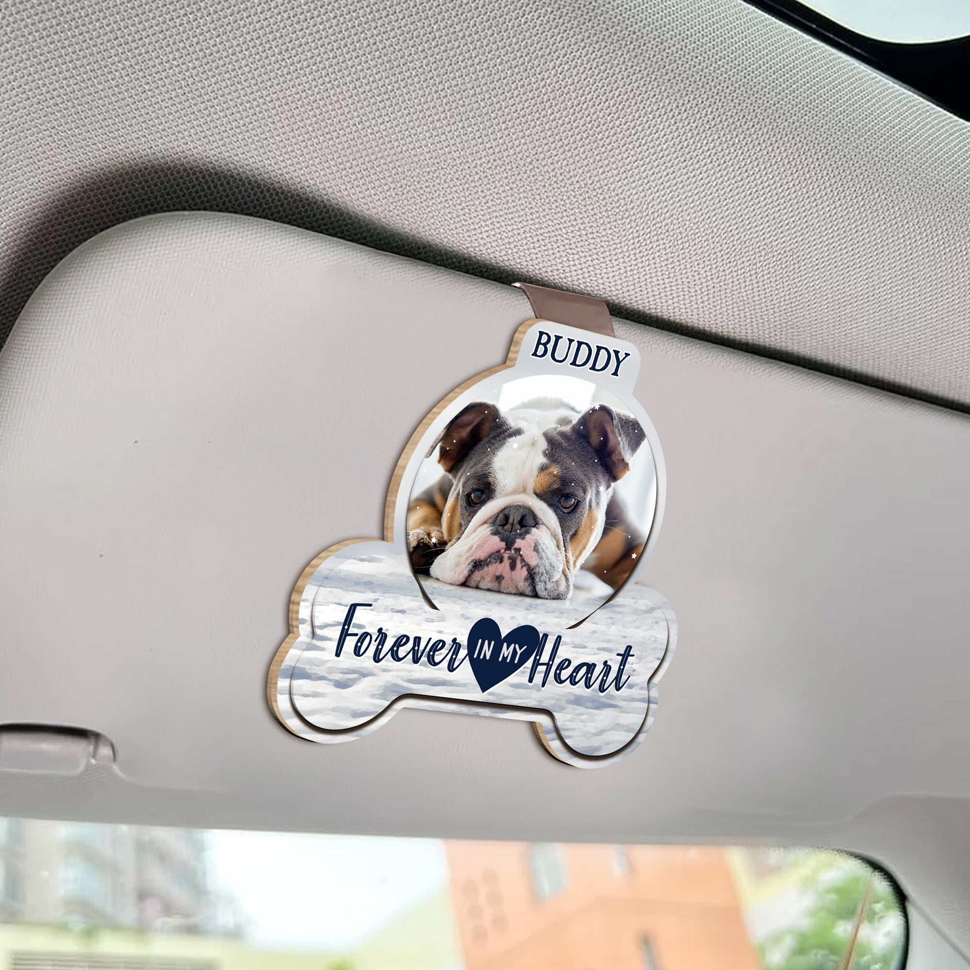 Forever In My Heart Pet Loss - Personalized Wooden Photo Car Visor Clip