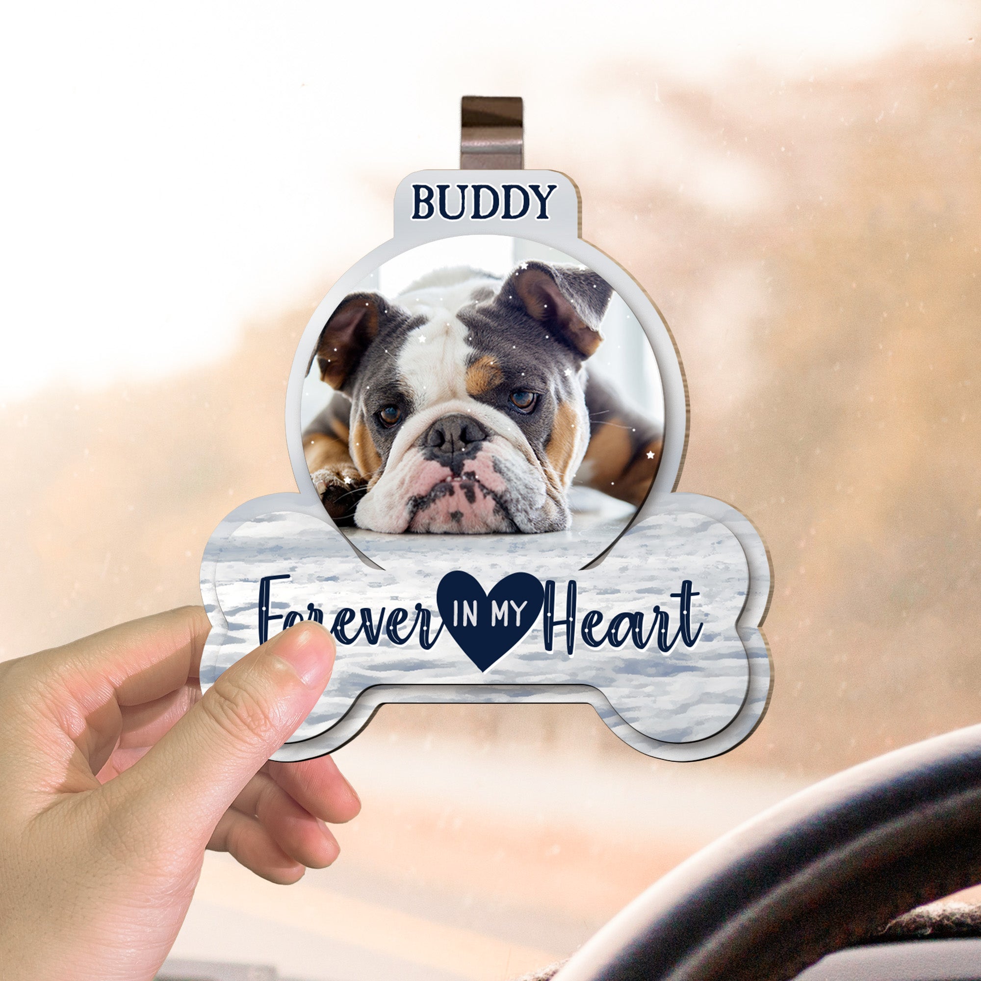 Forever In My Heart Pet Loss - Personalized Wooden Photo Car Visor Clip