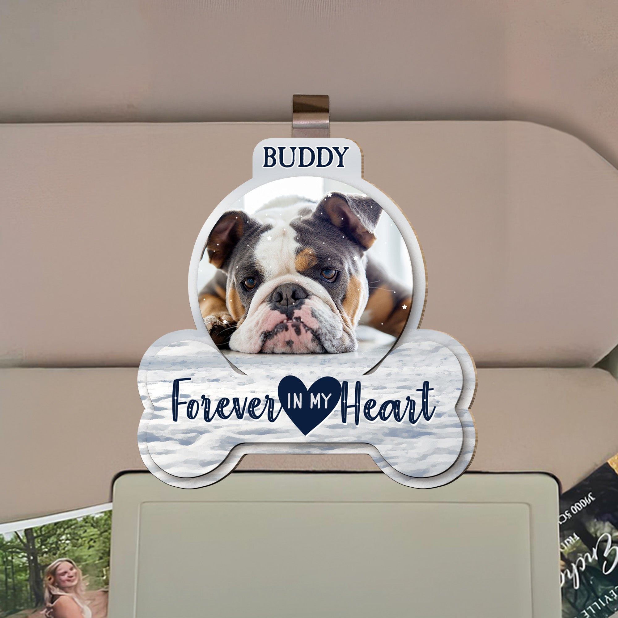 Forever In My Heart Pet Loss - Personalized Wooden Photo Car Visor Clip