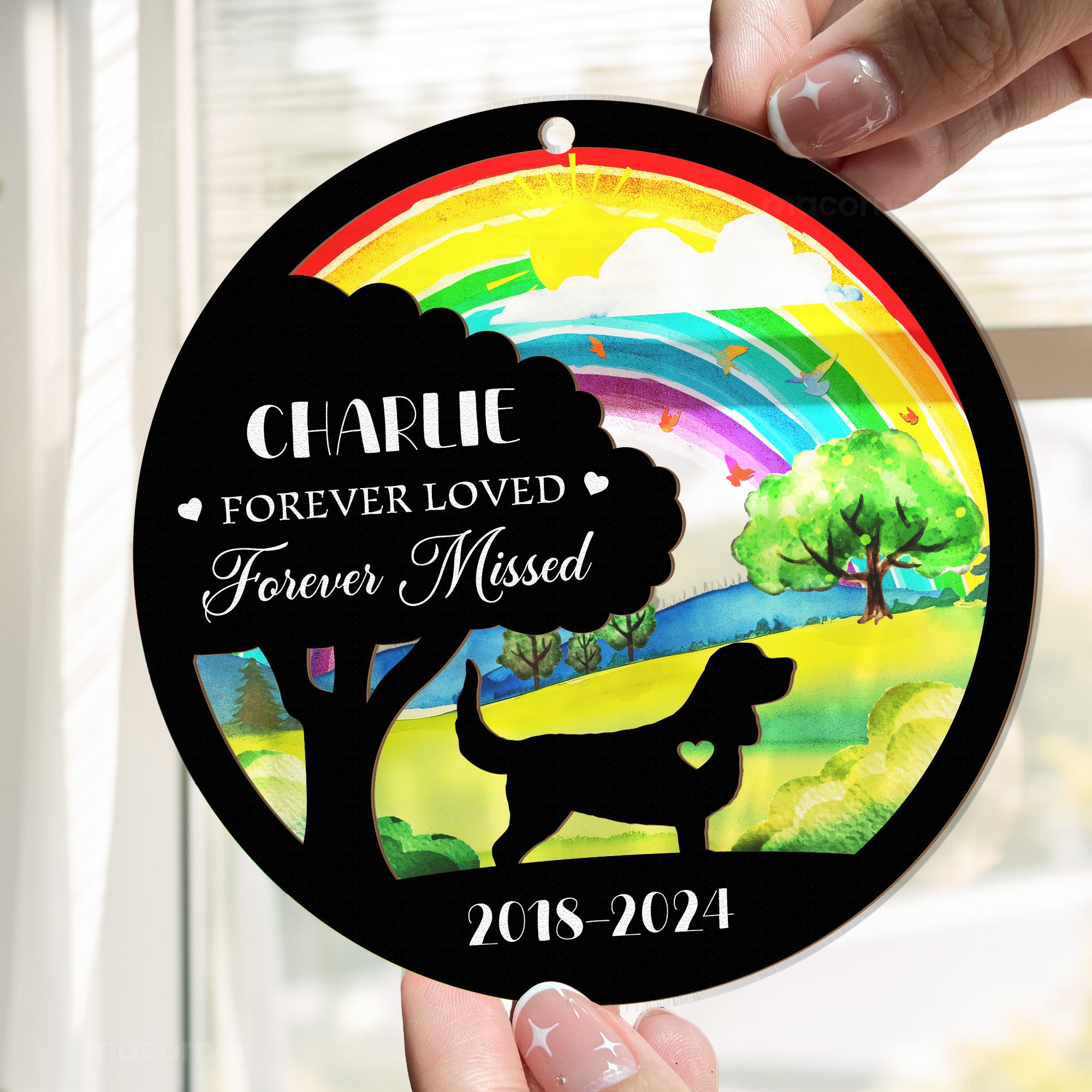 Forever Loved Forever Missed - Personalized Window Hanging Suncatcher Ornament