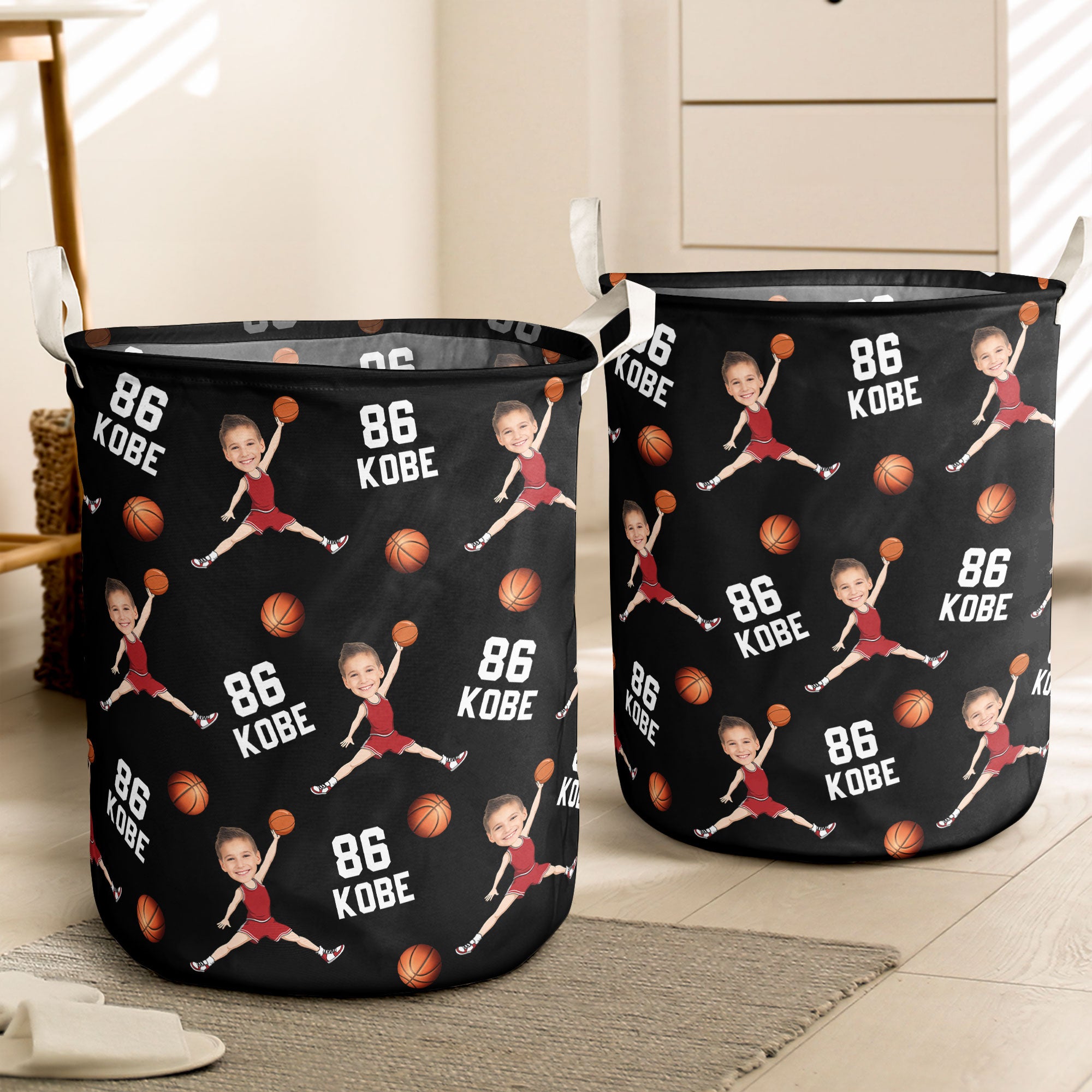 Custom Face Basketball Lovers - Personalized Photo Laundry Storage Basket