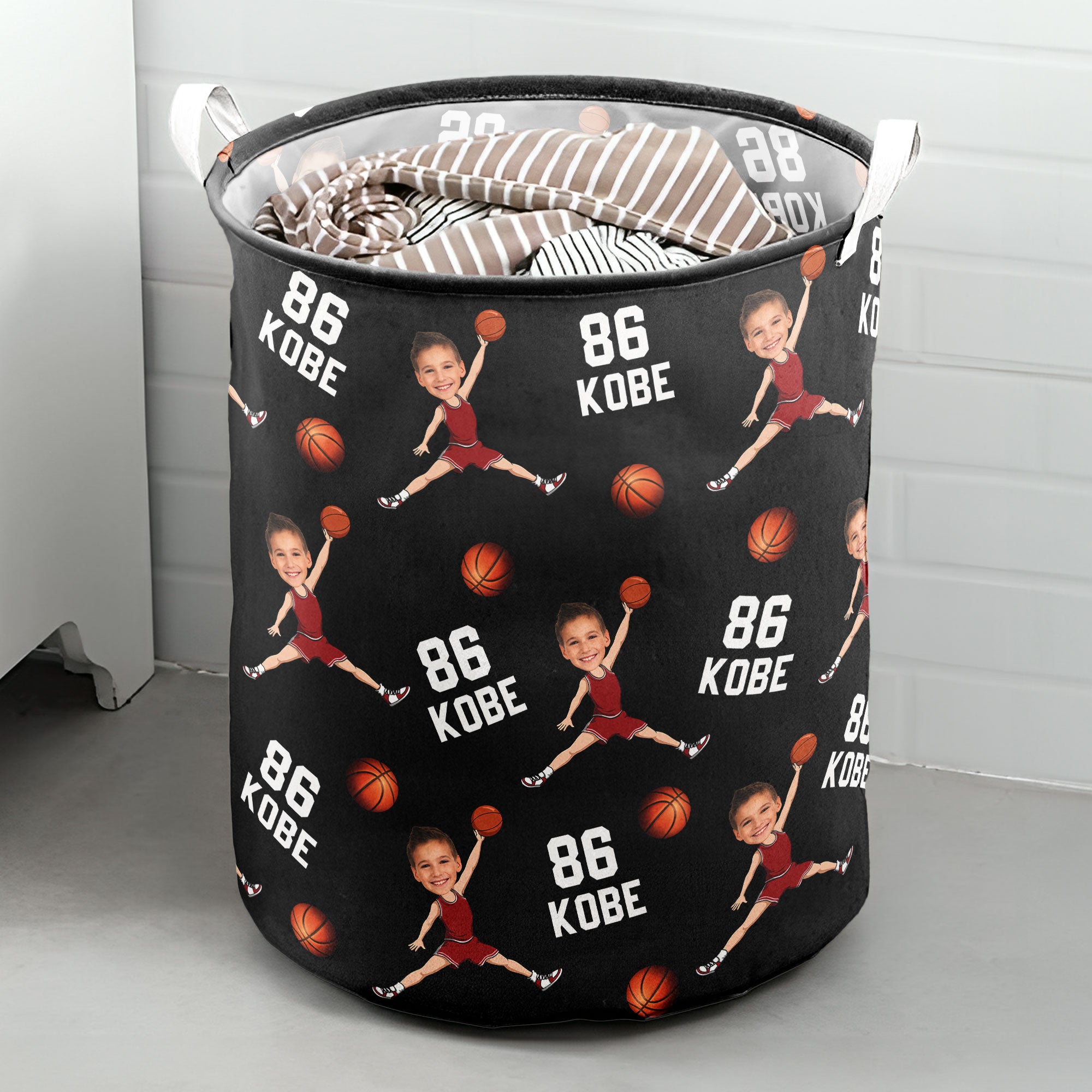 Custom Face Basketball Lovers - Personalized Photo Laundry Storage Basket