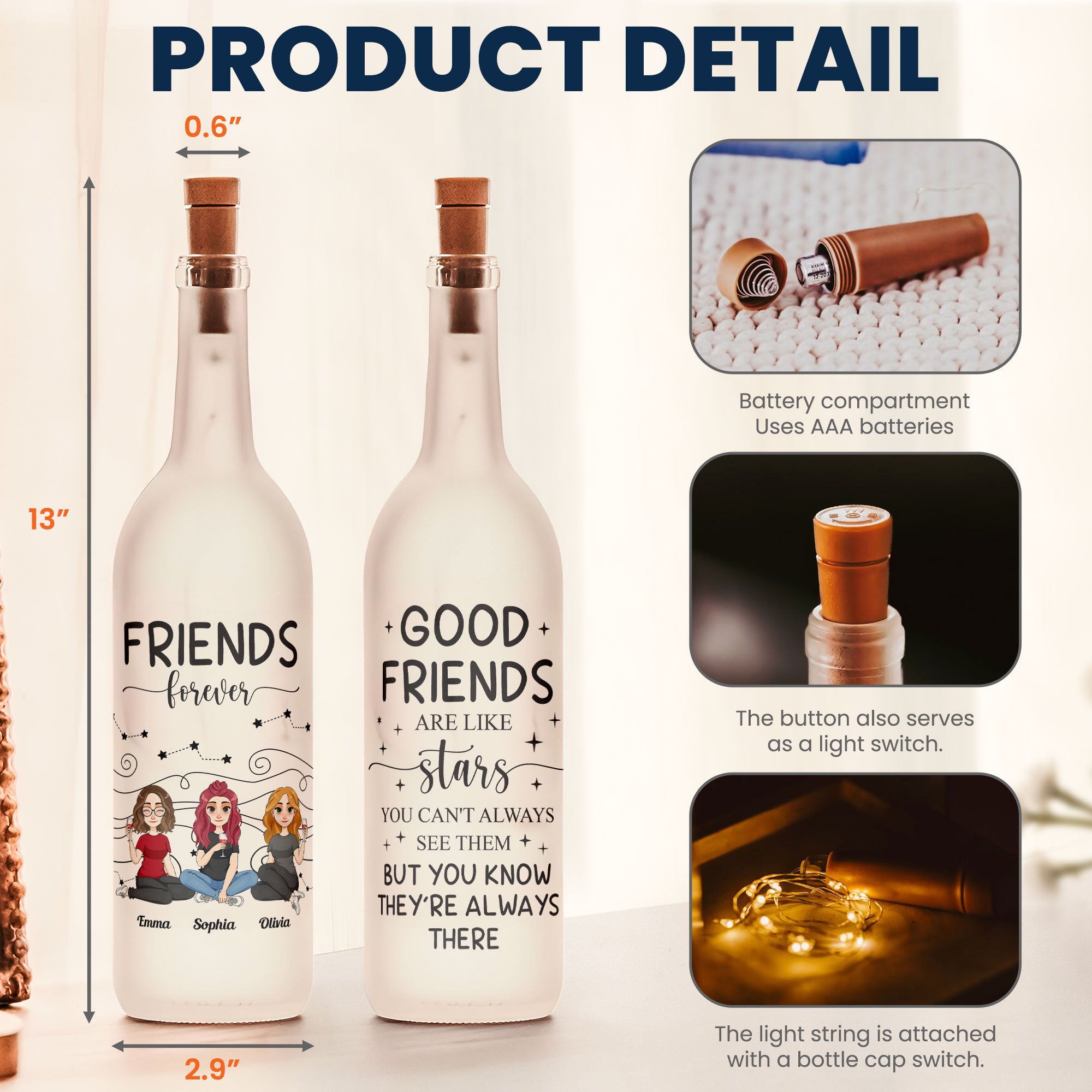 Friends Are Like Stars - Personalized Bottle Lamp