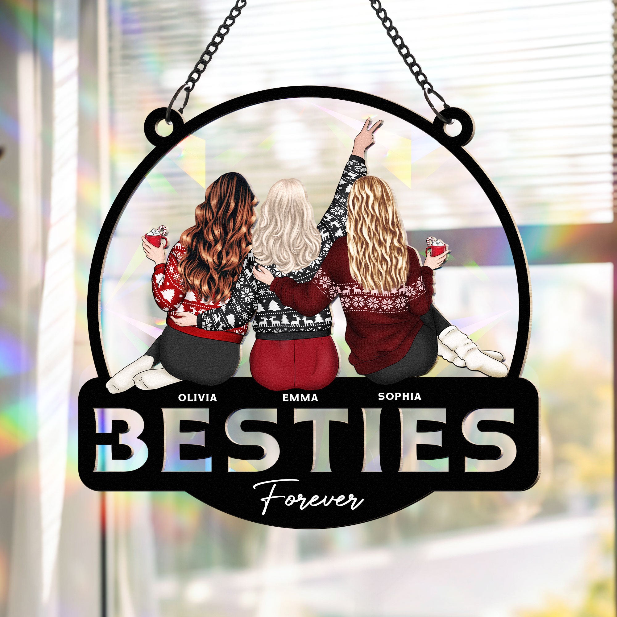 Friends Ornament Besties Forever - Personalized Rainbow Suncatcher