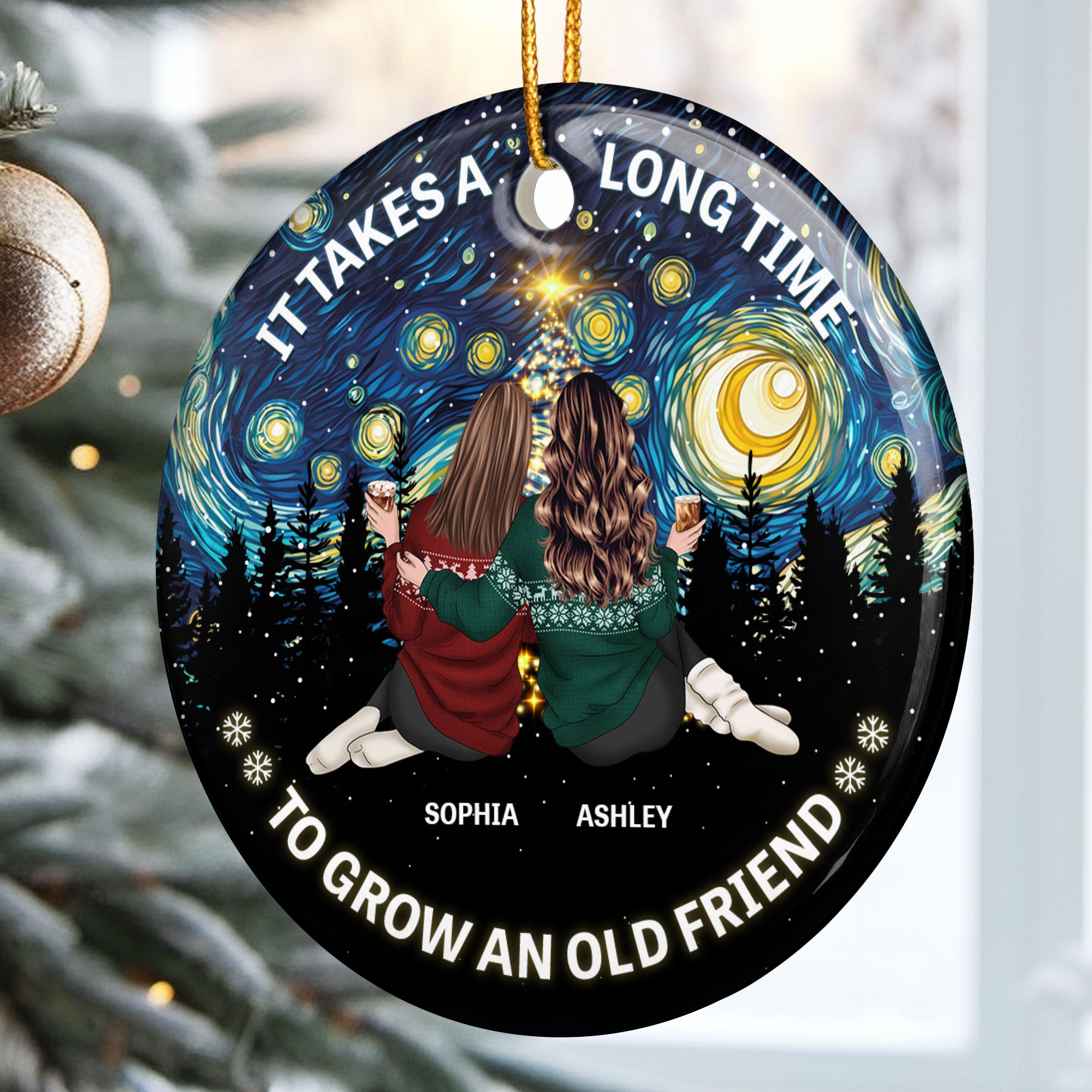 Friends Together - Starry Night - Christmas Time - Personalized Ceramic Ornament