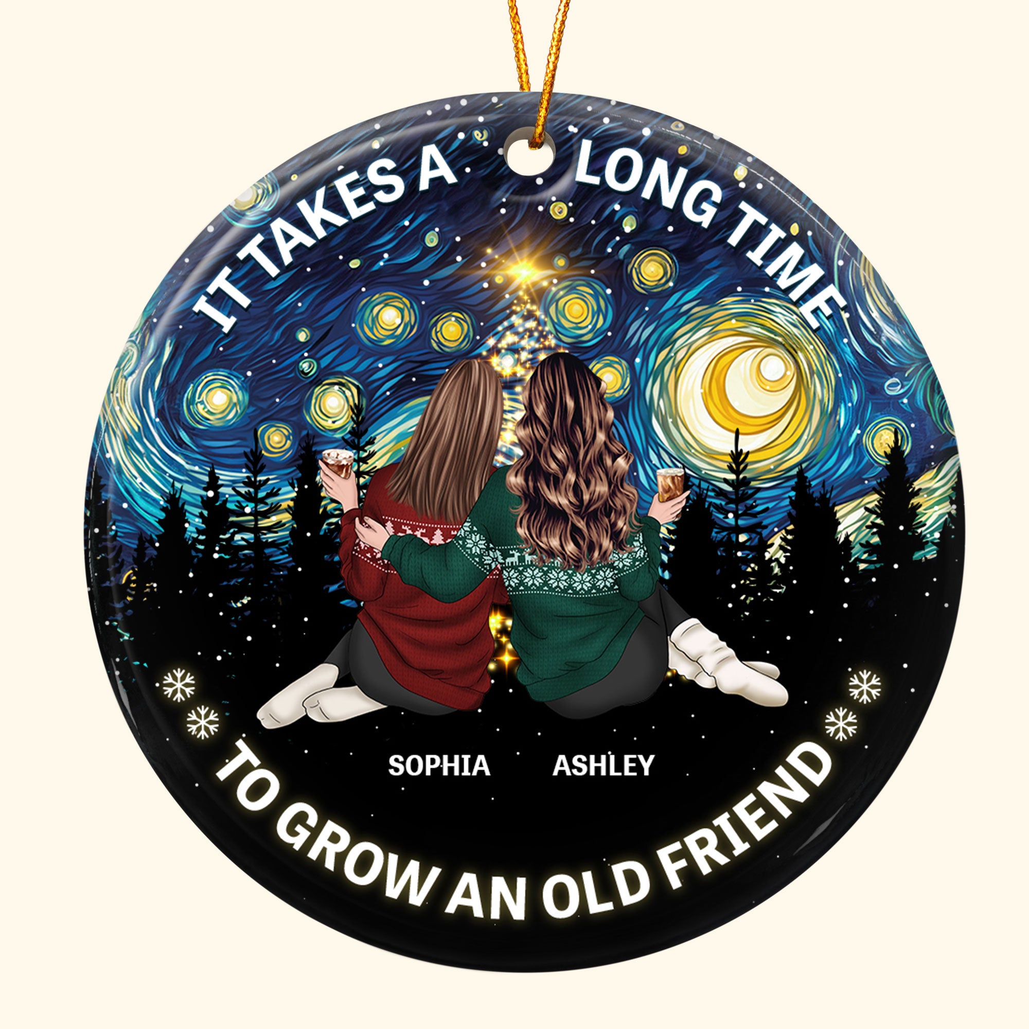 Friends Together - Starry Night - Christmas Time - Personalized Ceramic Ornament