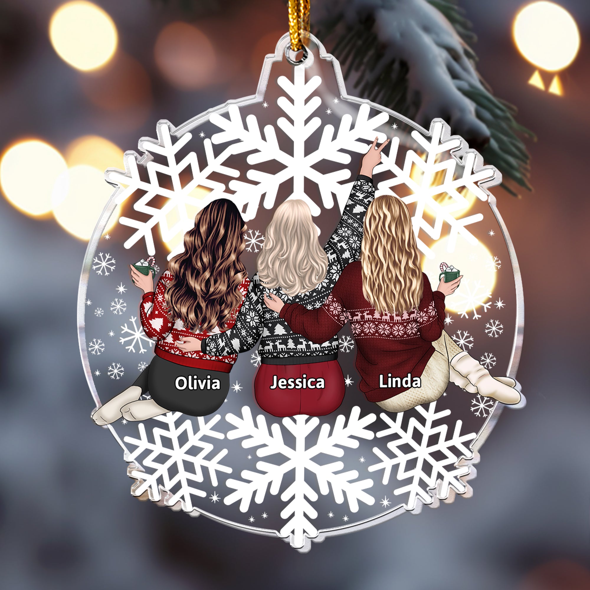 Friends, Family Sitting Together Snow Globe - Personalized Acrylic Ornament