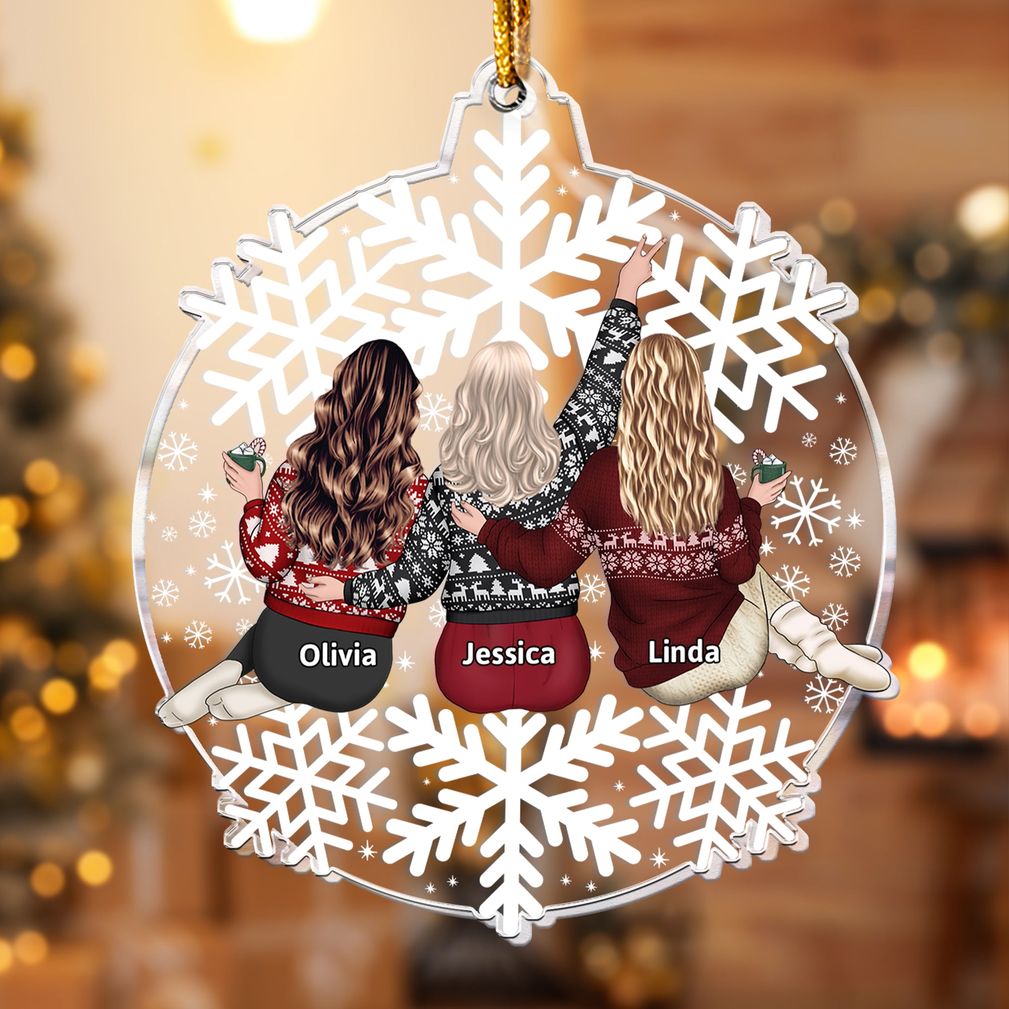 Friends, Family Sitting Together Snow Globe - Personalized Acrylic Ornament