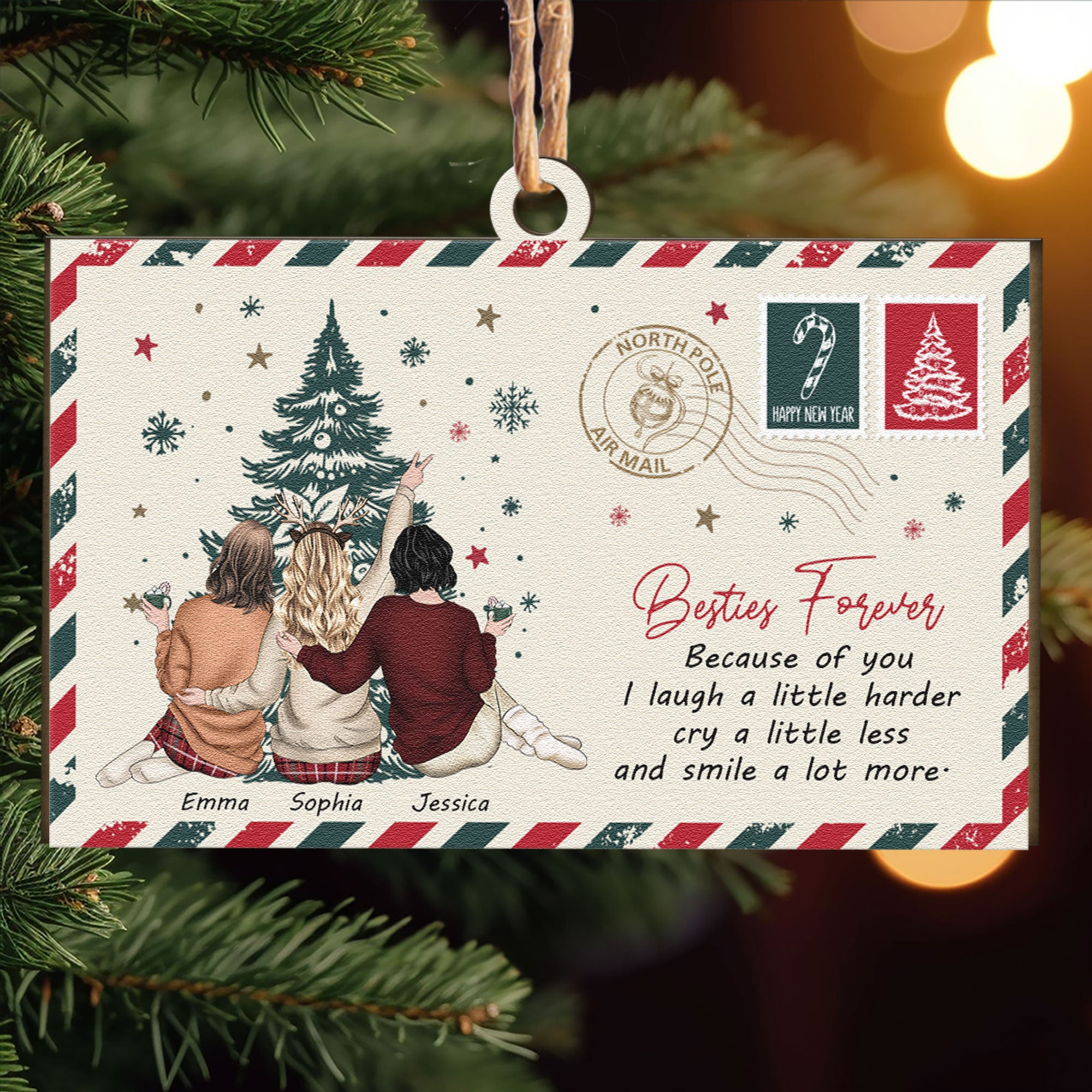 Friendship Christmas Mail Postcard - Thank You Gifts - Personalized Wooden Ornament