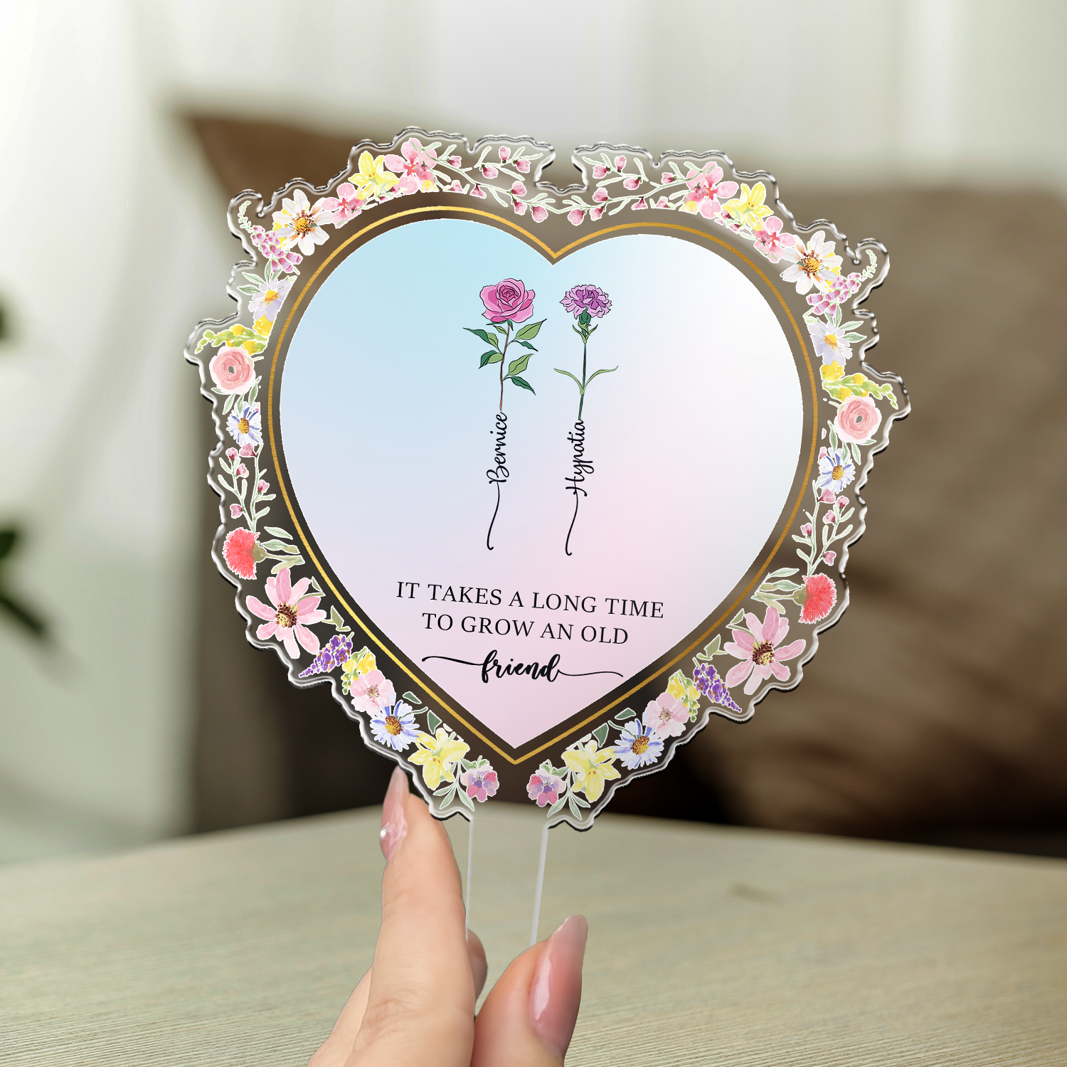 Friendship Custom Birth Flowers - Grow A Friend, Bestie - Personalized Garden Stake