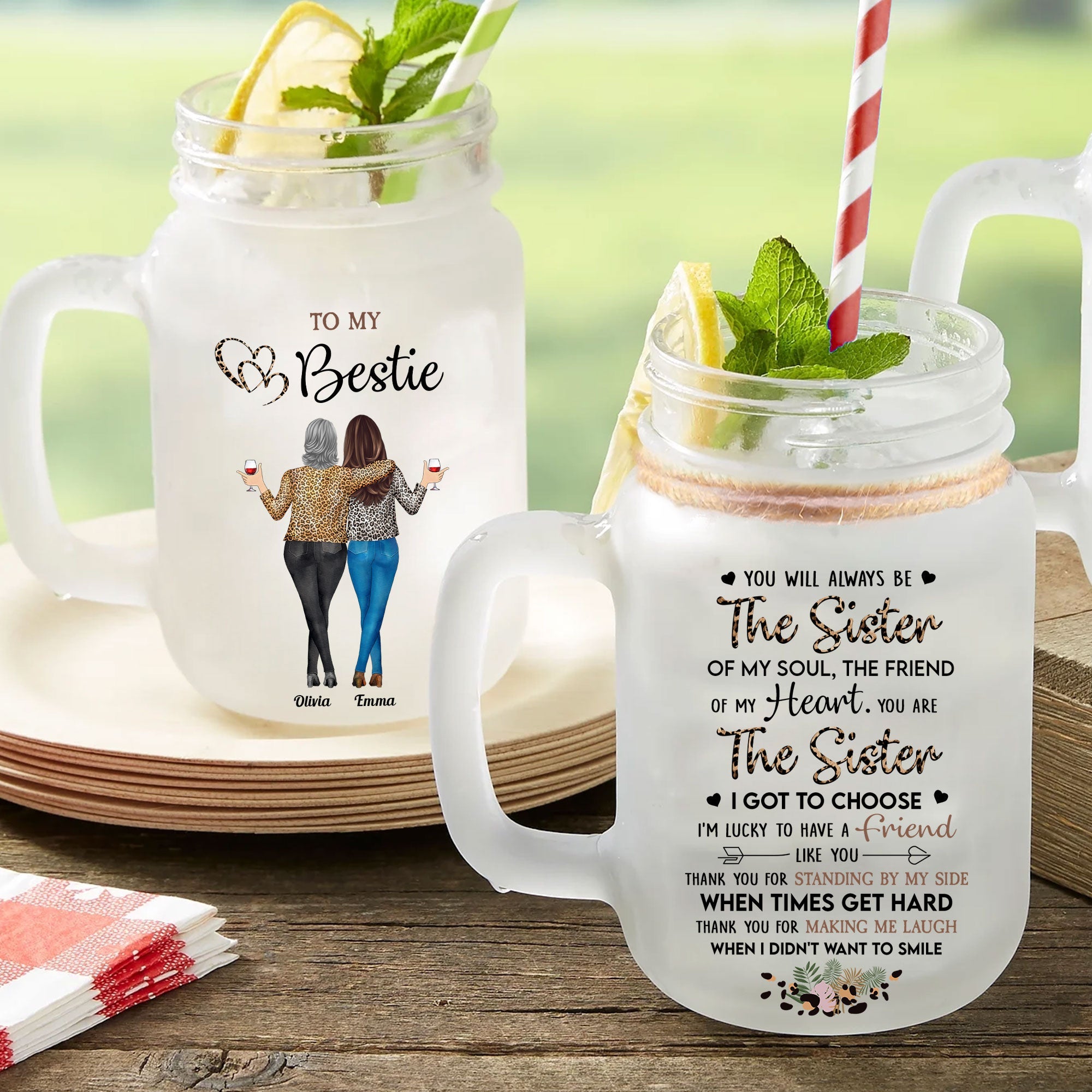 Friendship Thank You For Standing By My Side - Personalized Mason Jar Cup With Straw