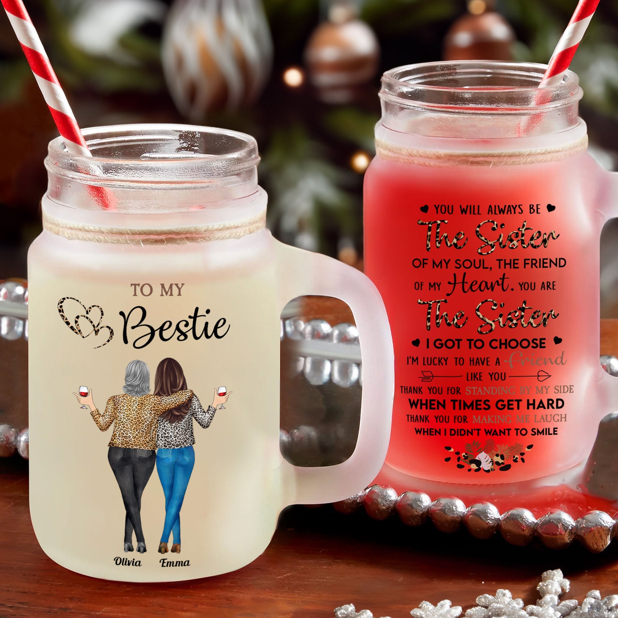 Friendship Thank You For Standing By My Side - Personalized Mason Jar Cup With Straw