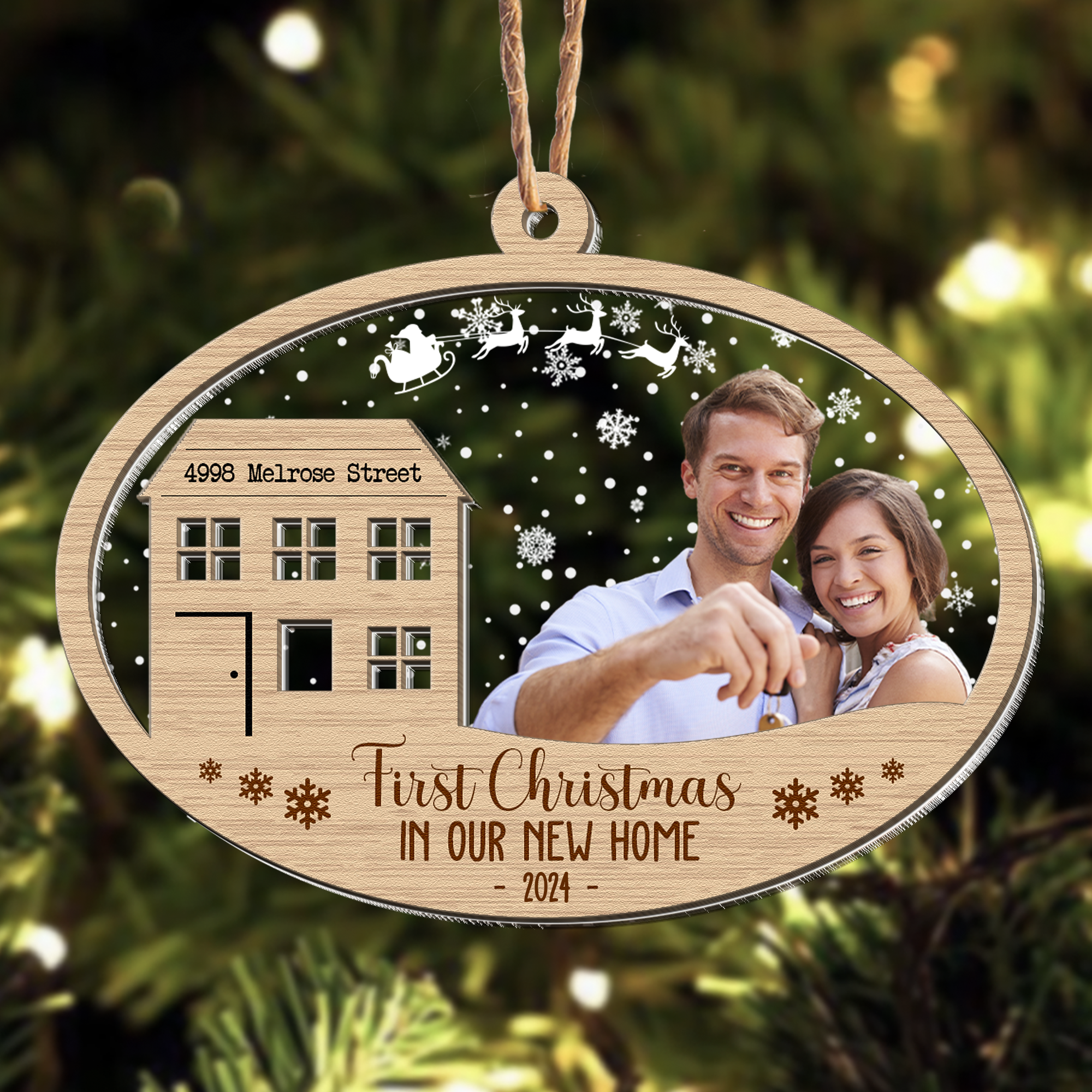 First Christmas New Home - Personalized Photo Wood And Acrylic Ornament