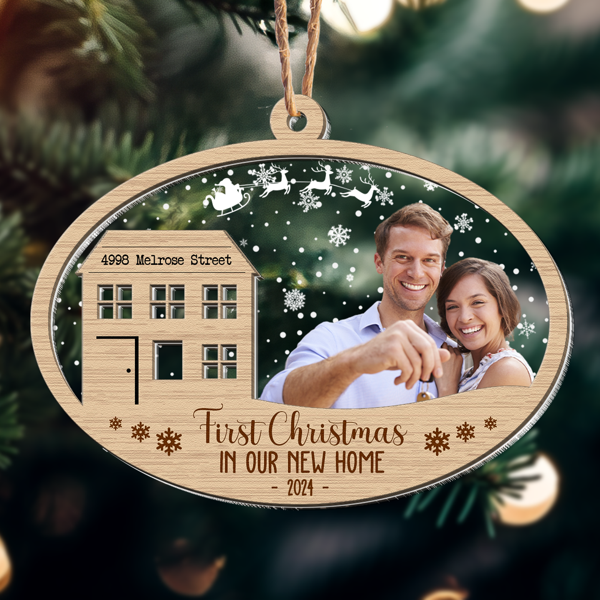 First Christmas New Home - Personalized Photo Wood And Acrylic Ornament