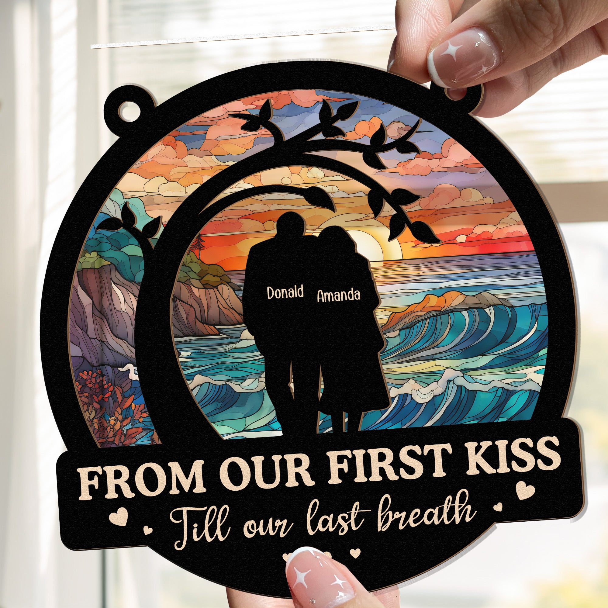 From Our First Kiss Anniversary Gift - Personalized Window Hanging Suncatcher Ornament