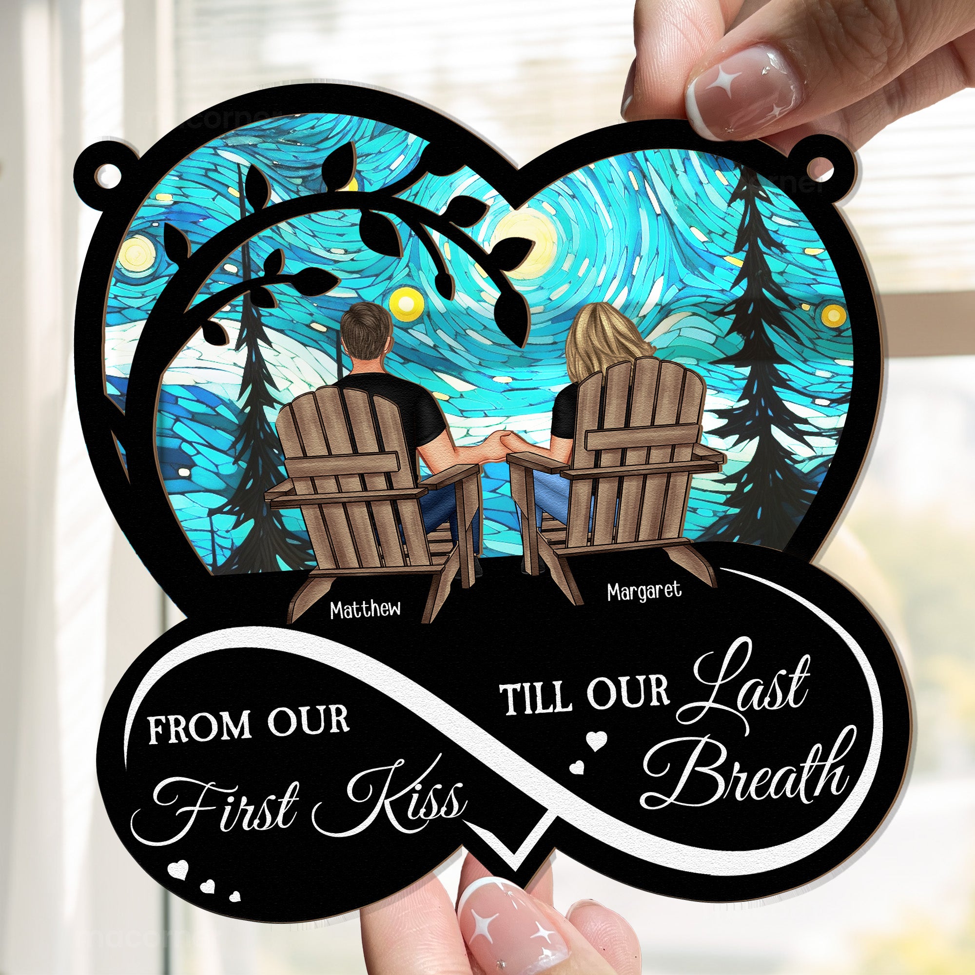 From Our First Kiss Heart Infinity - Personalized Window Hanging Suncatcher Ornament