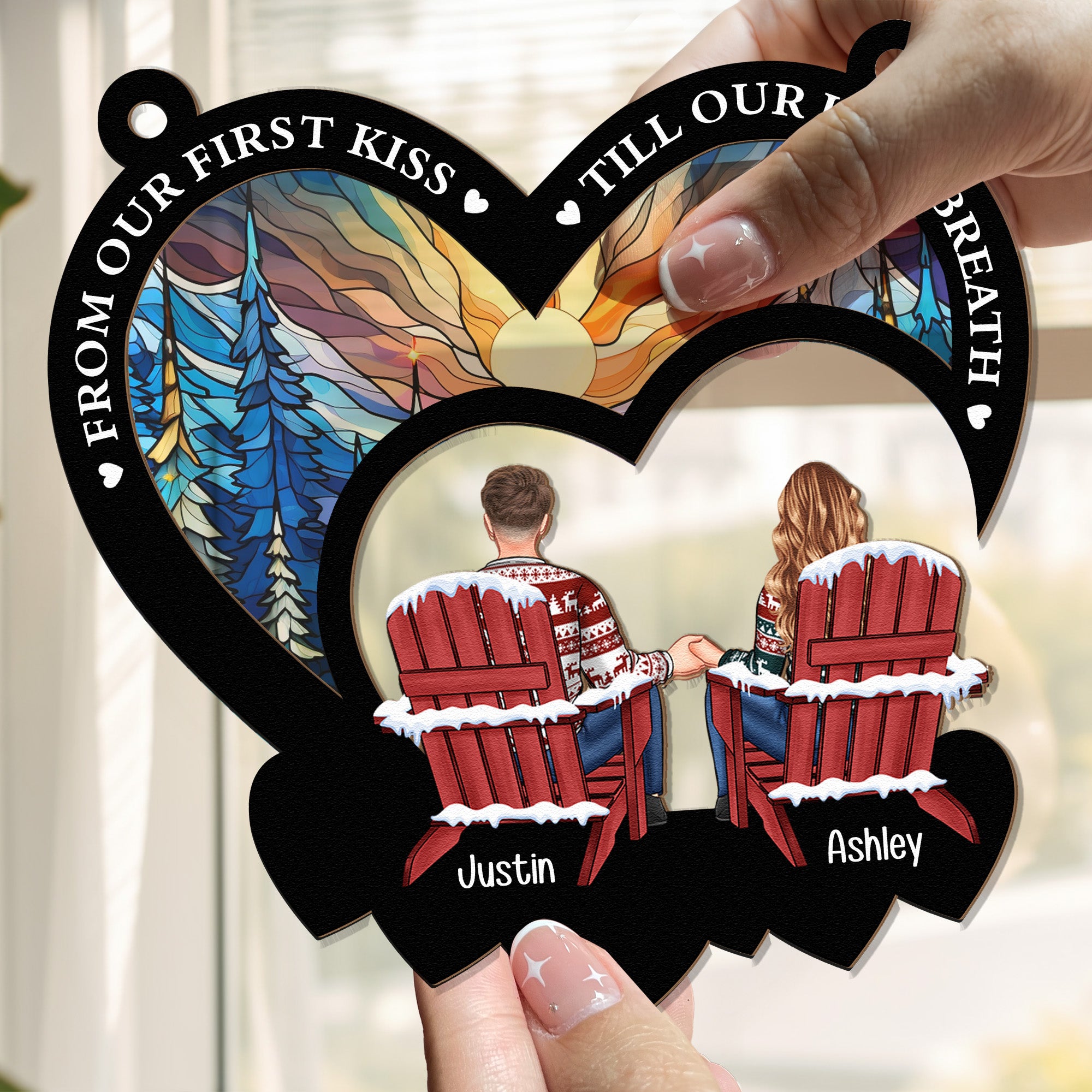 From Our First Kiss New Version - Personalized Window Hanging Suncatcher Ornament