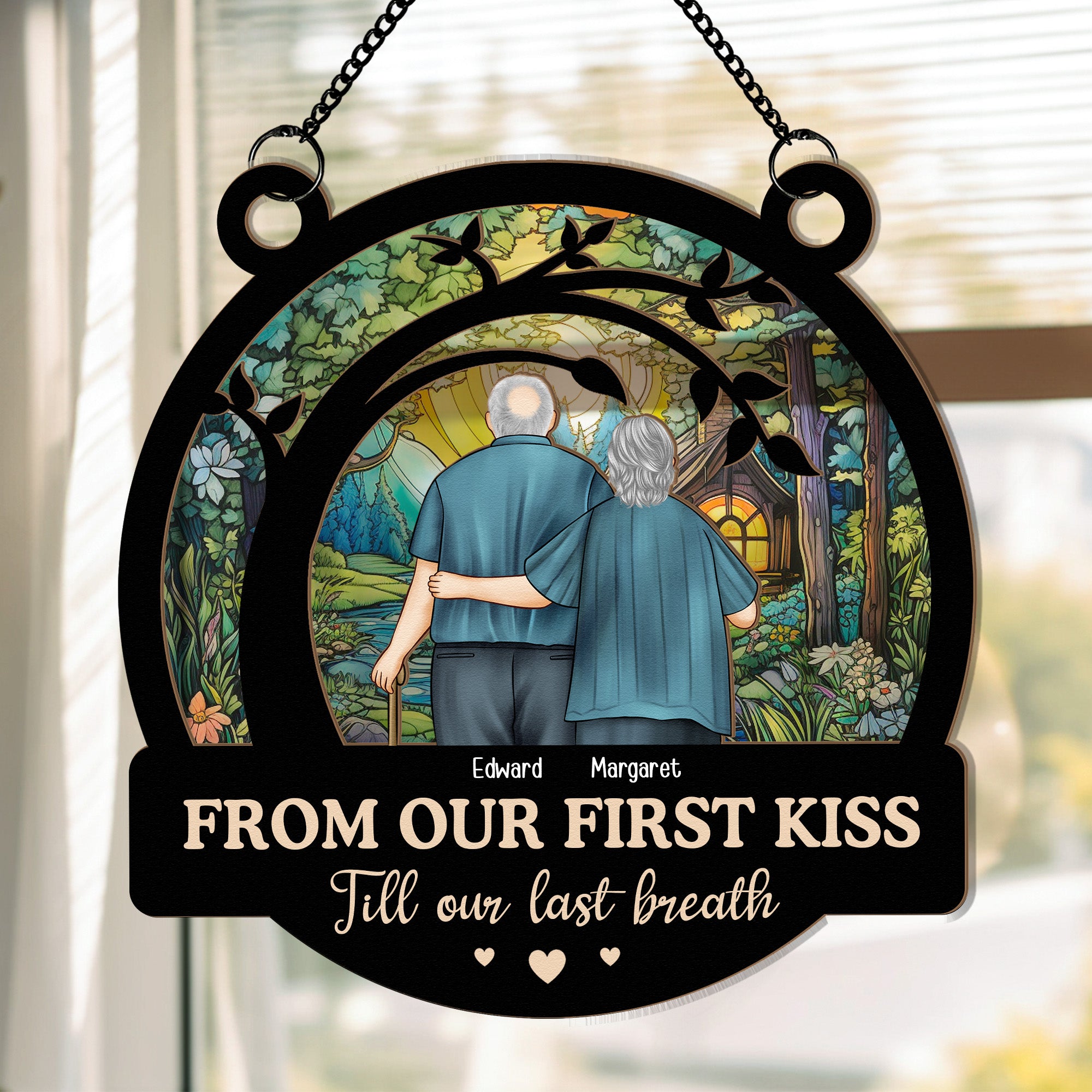 From Our First Kiss Old Couple - Personalized Window Hanging Suncatcher Ornament