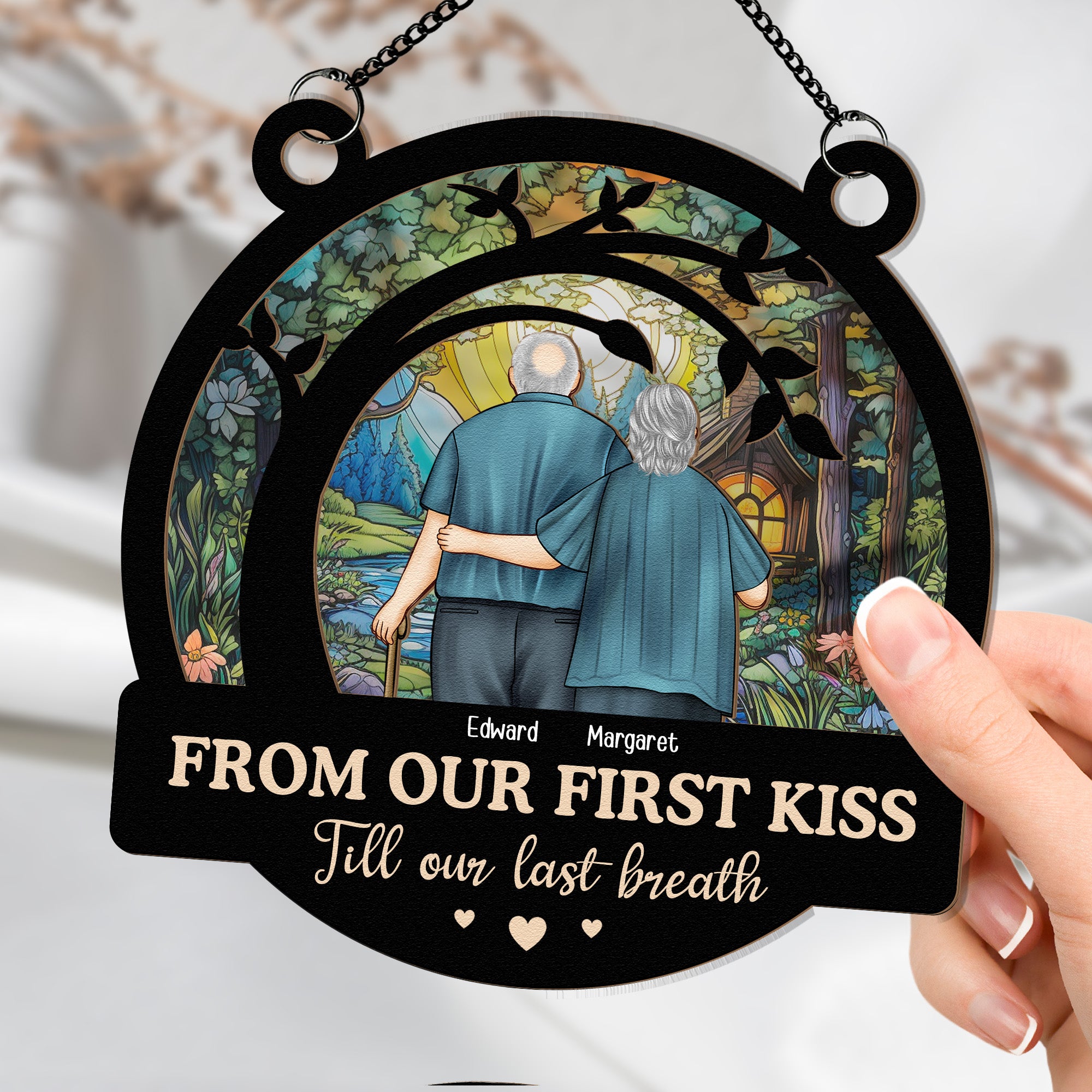 From Our First Kiss Old Couple - Personalized Window Hanging Suncatcher Ornament