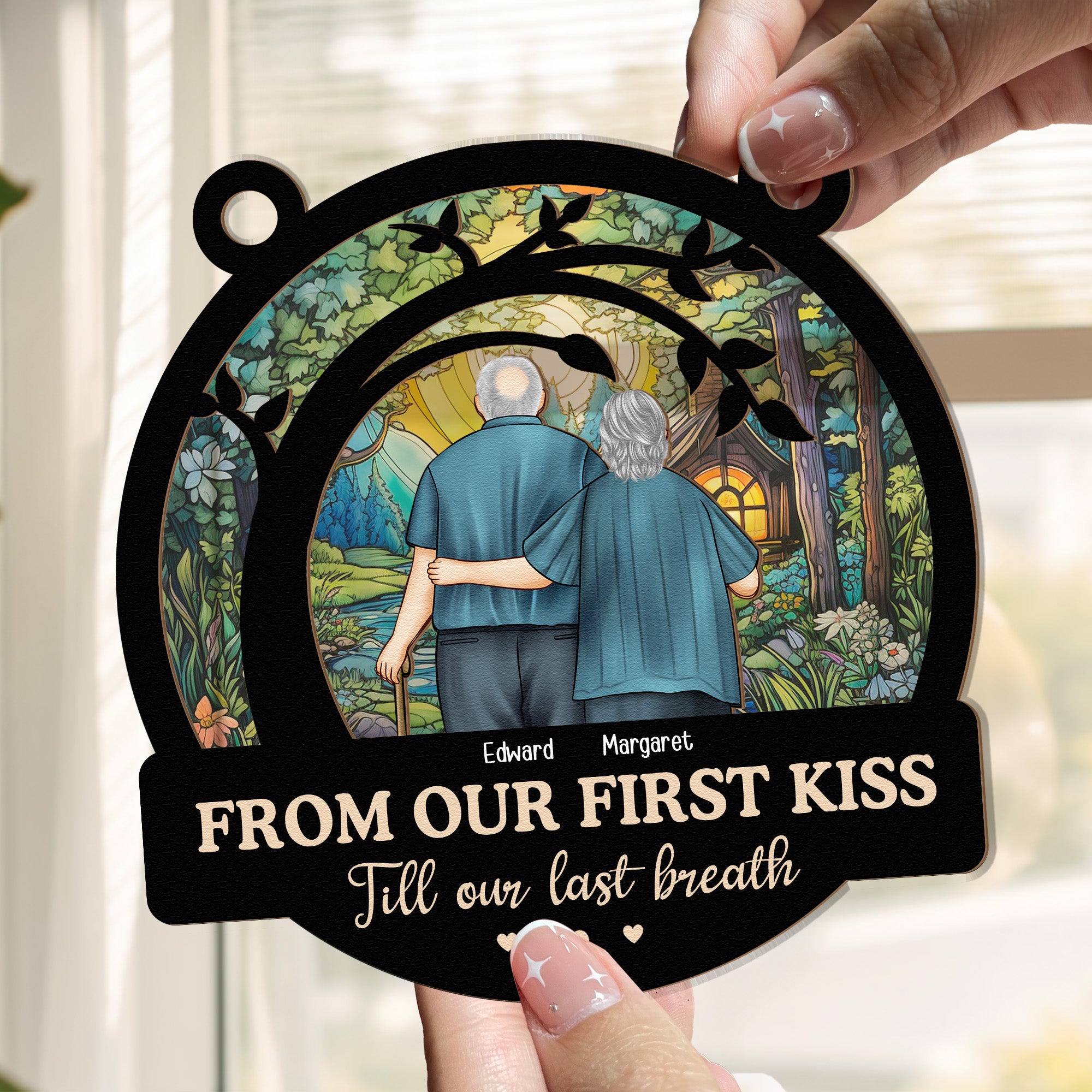 From Our First Kiss Old Couple - Personalized Window Hanging Suncatcher Ornament