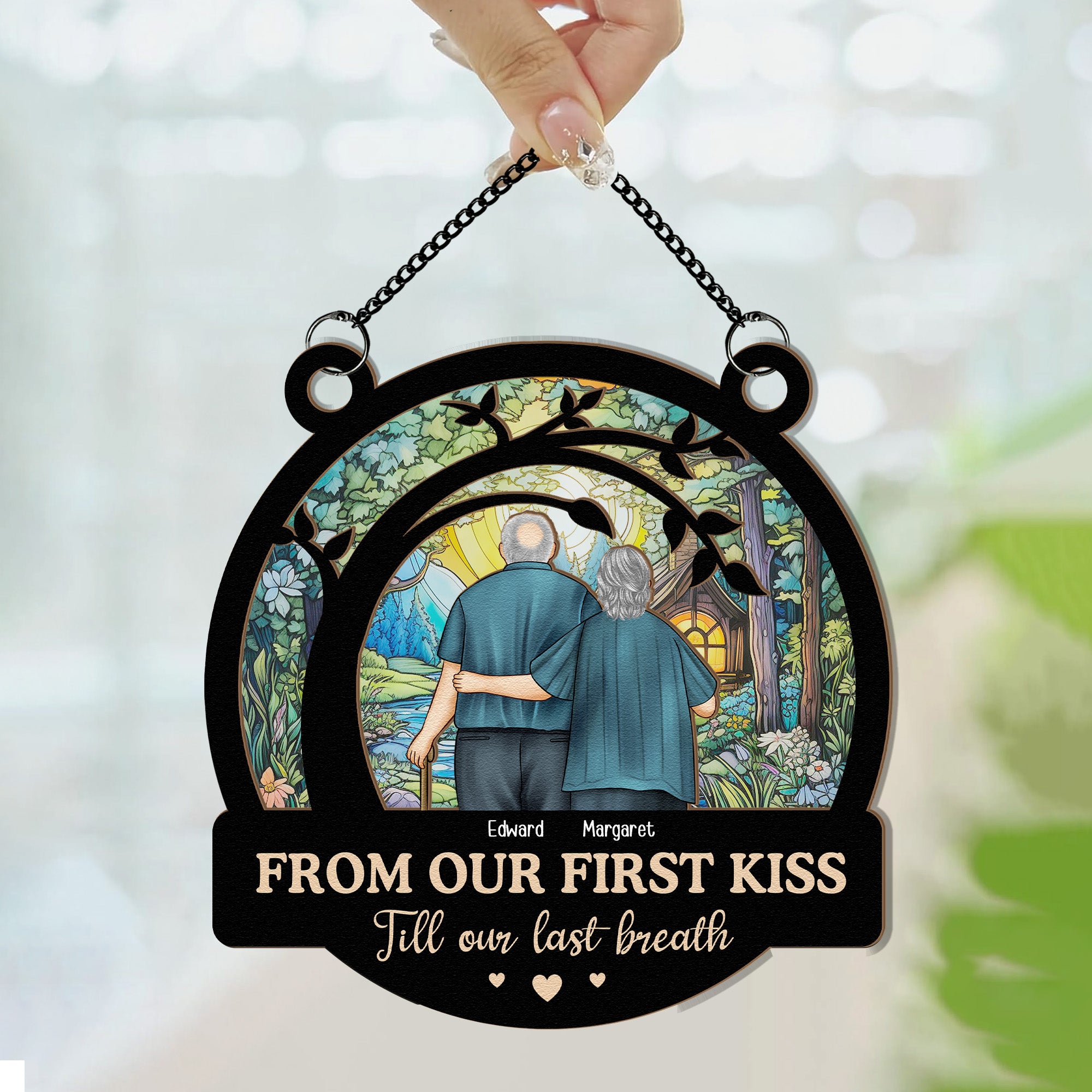 From Our First Kiss Old Couple - Personalized Window Hanging Suncatcher Ornament