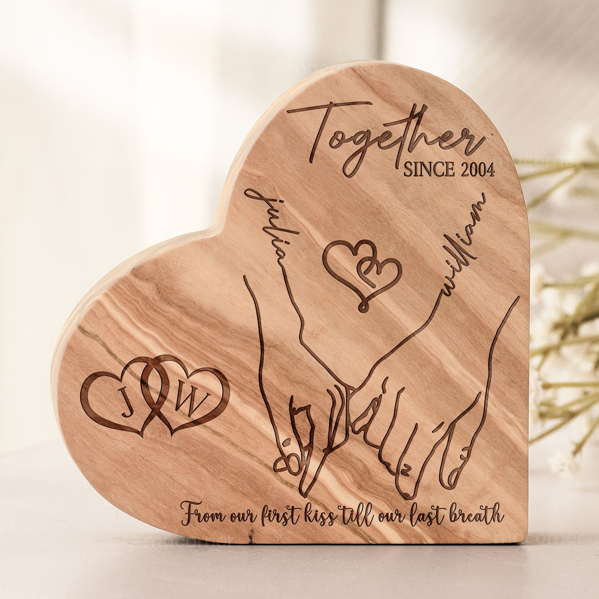 From Our First Kiss Till Our Last Breath - Personalized Engraved Wood Plaque