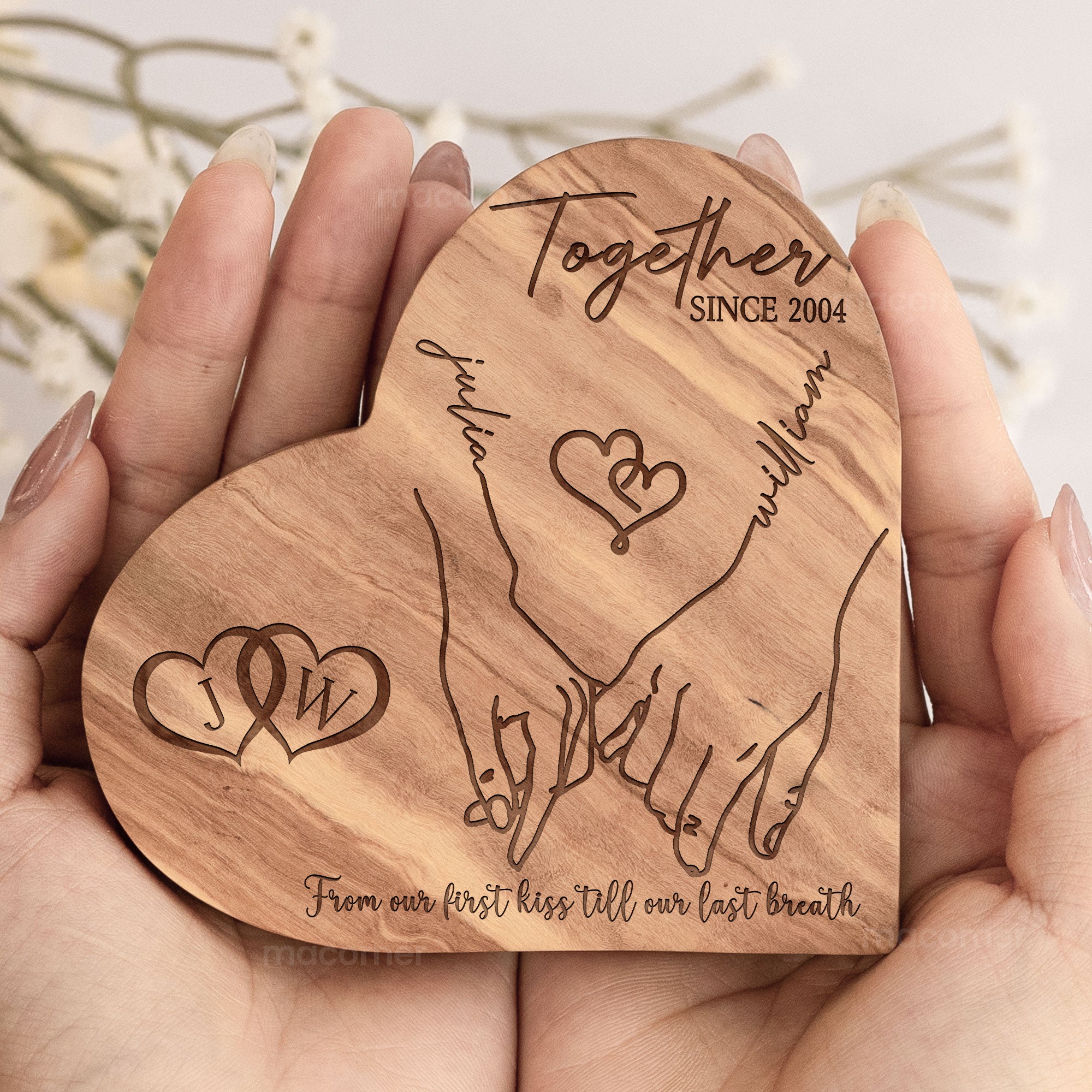 From Our First Kiss Till Our Last Breath - Personalized Engraved Wood Plaque