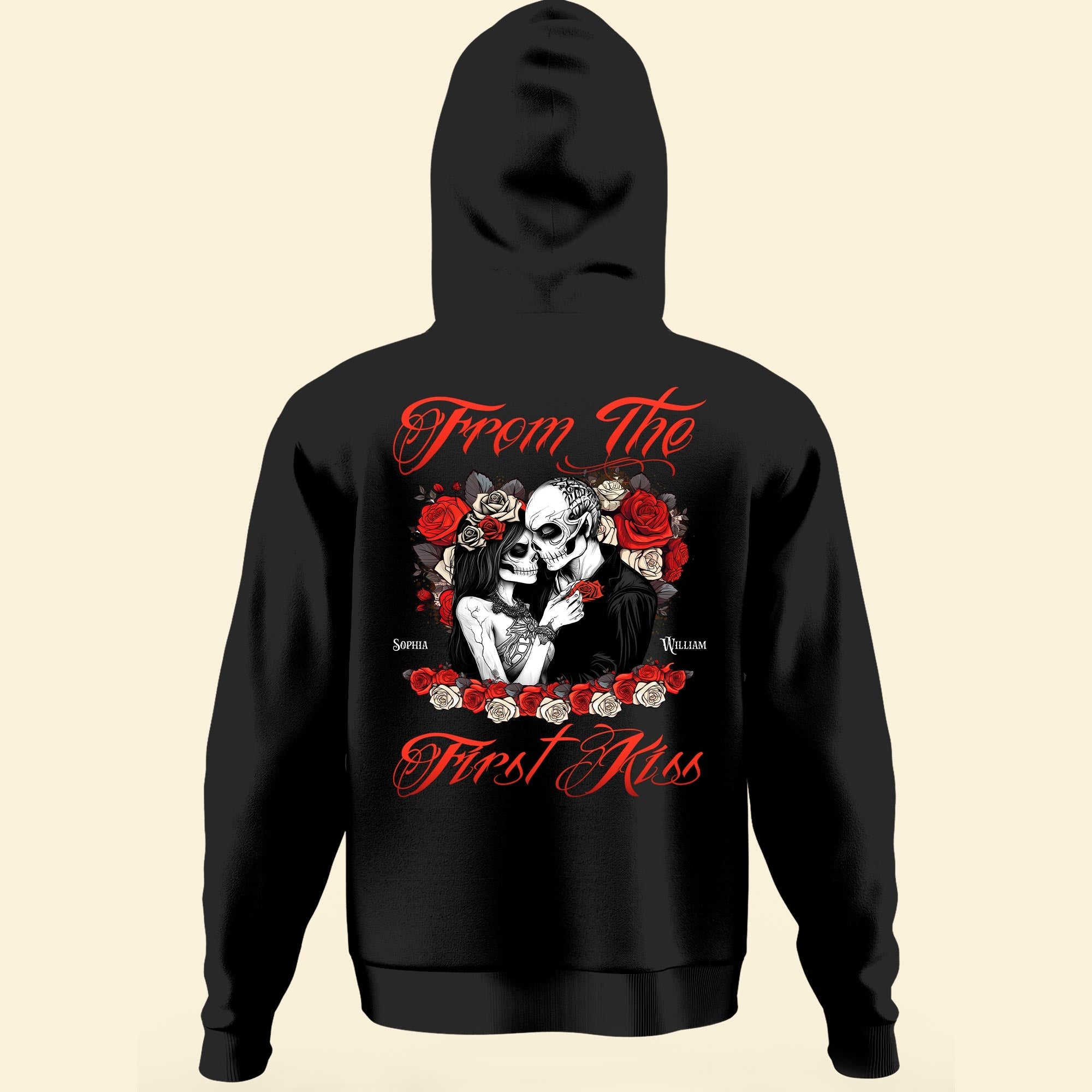 From The First Kiss Till The Last Breath - Personalized Matching Couple Back Printed Hoodies