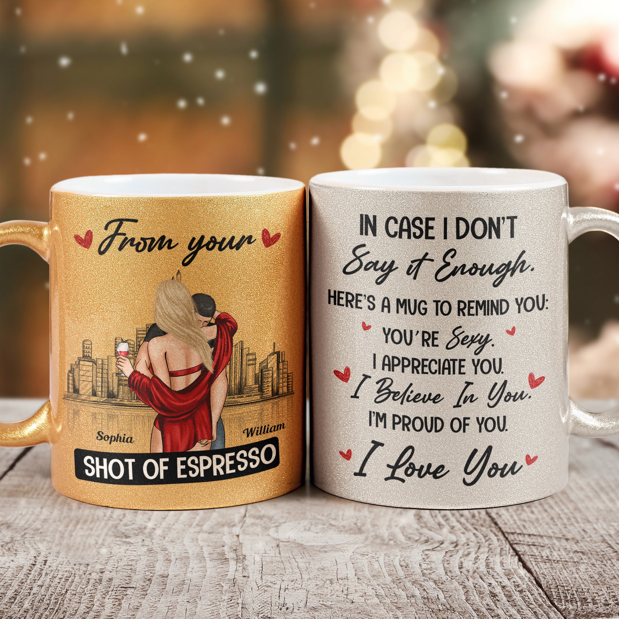 From Your Shot Of Espresso - Personalized Glitter Coffee Mug