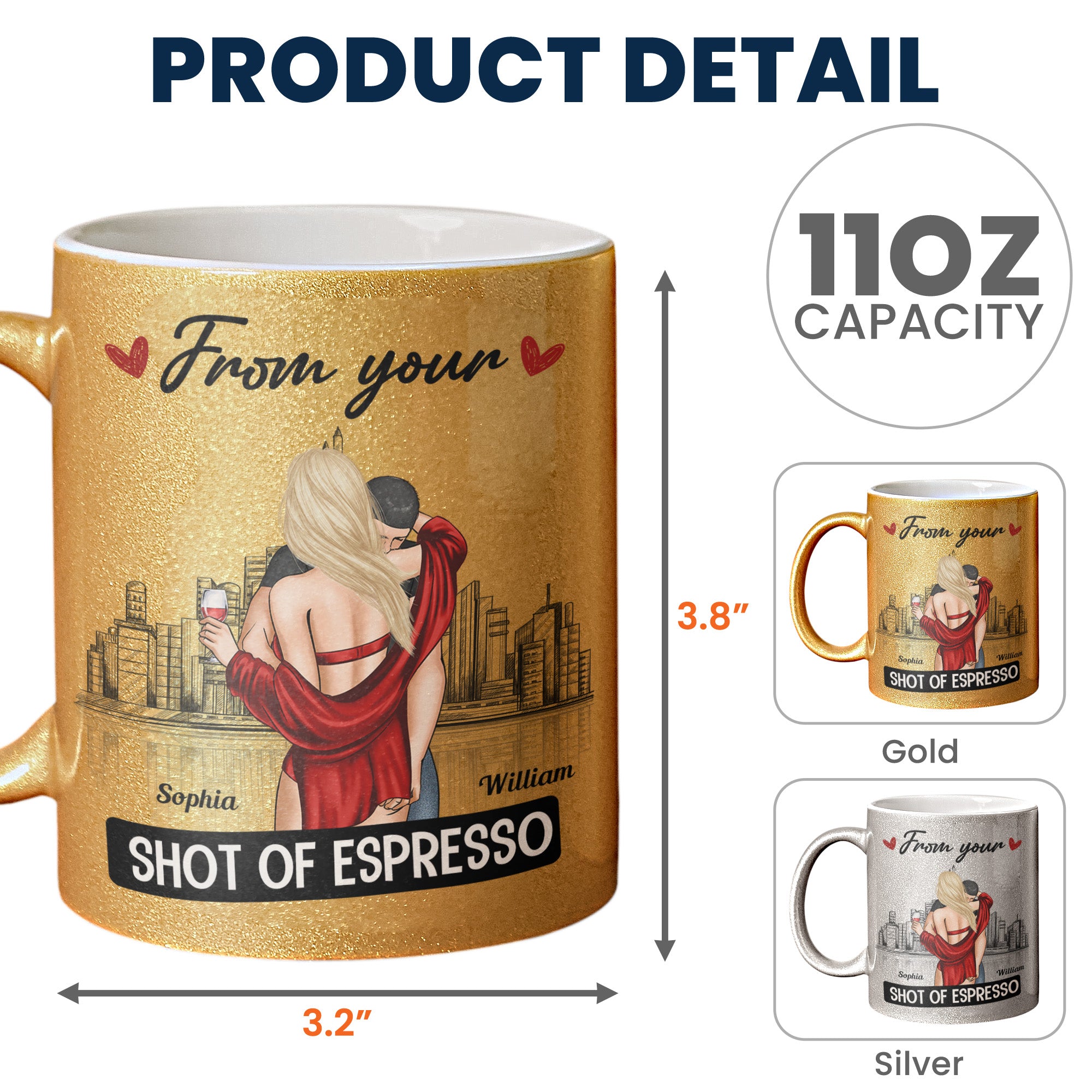 From Your Shot Of Espresso - Personalized Glitter Coffee Mug