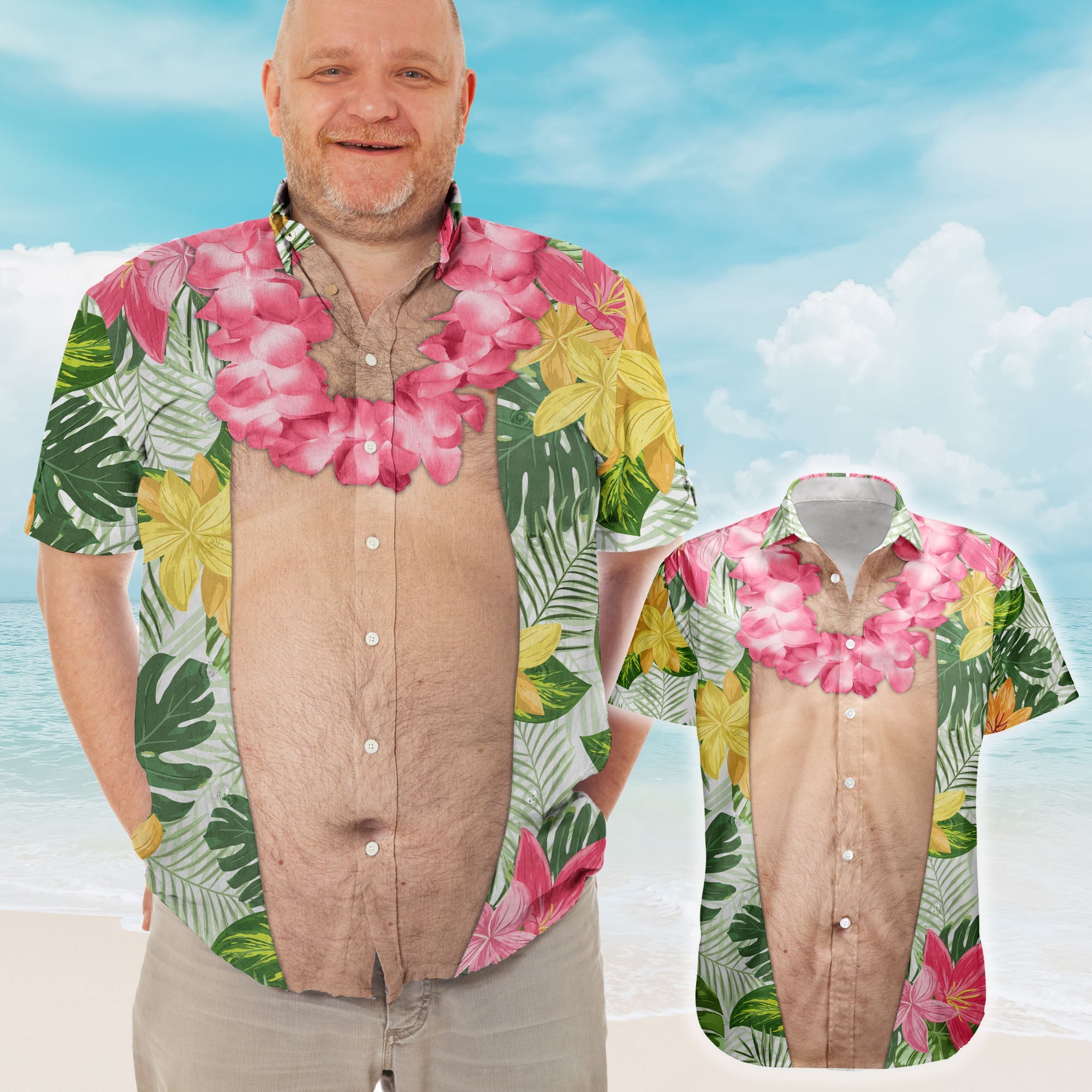 Funny Big Belly Aloha With Tropical Flowers - Custom Hawaiian Shirt