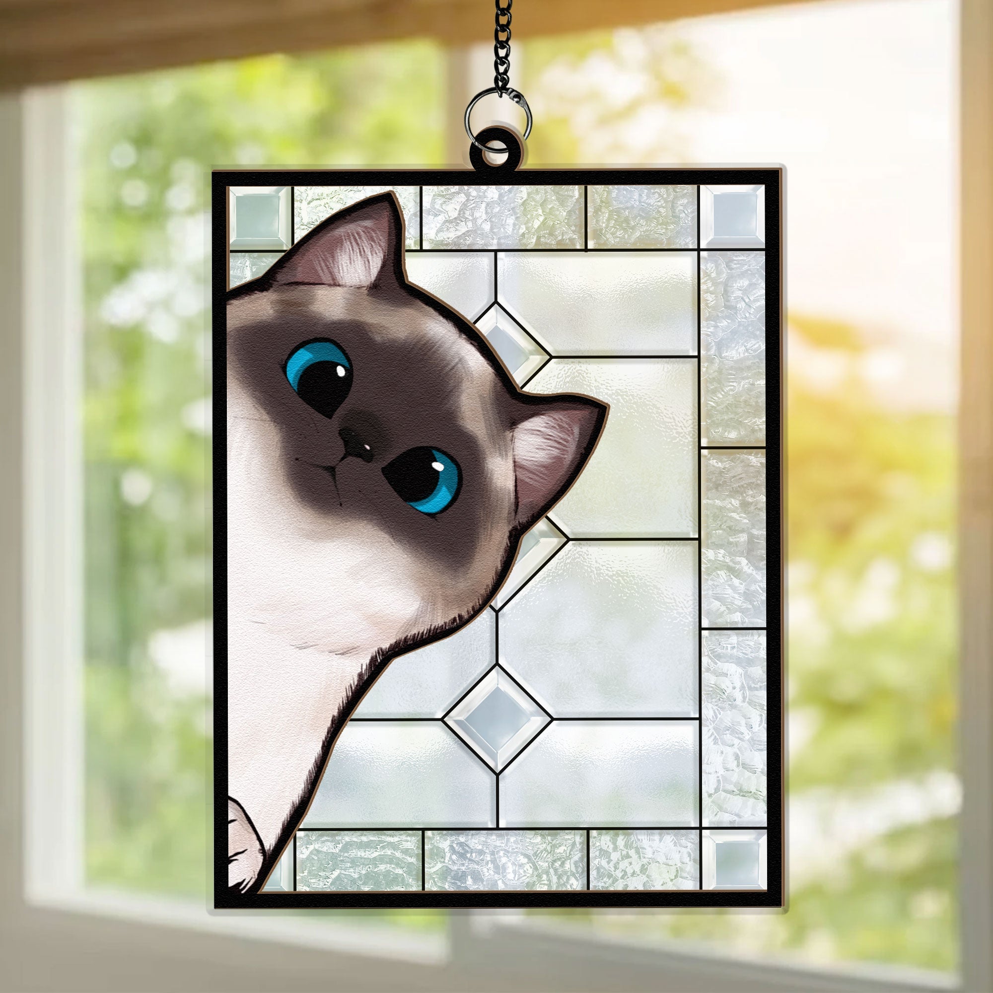 Funny Cat Hello Window - Personalized Window Hanging Suncatcher Ornament