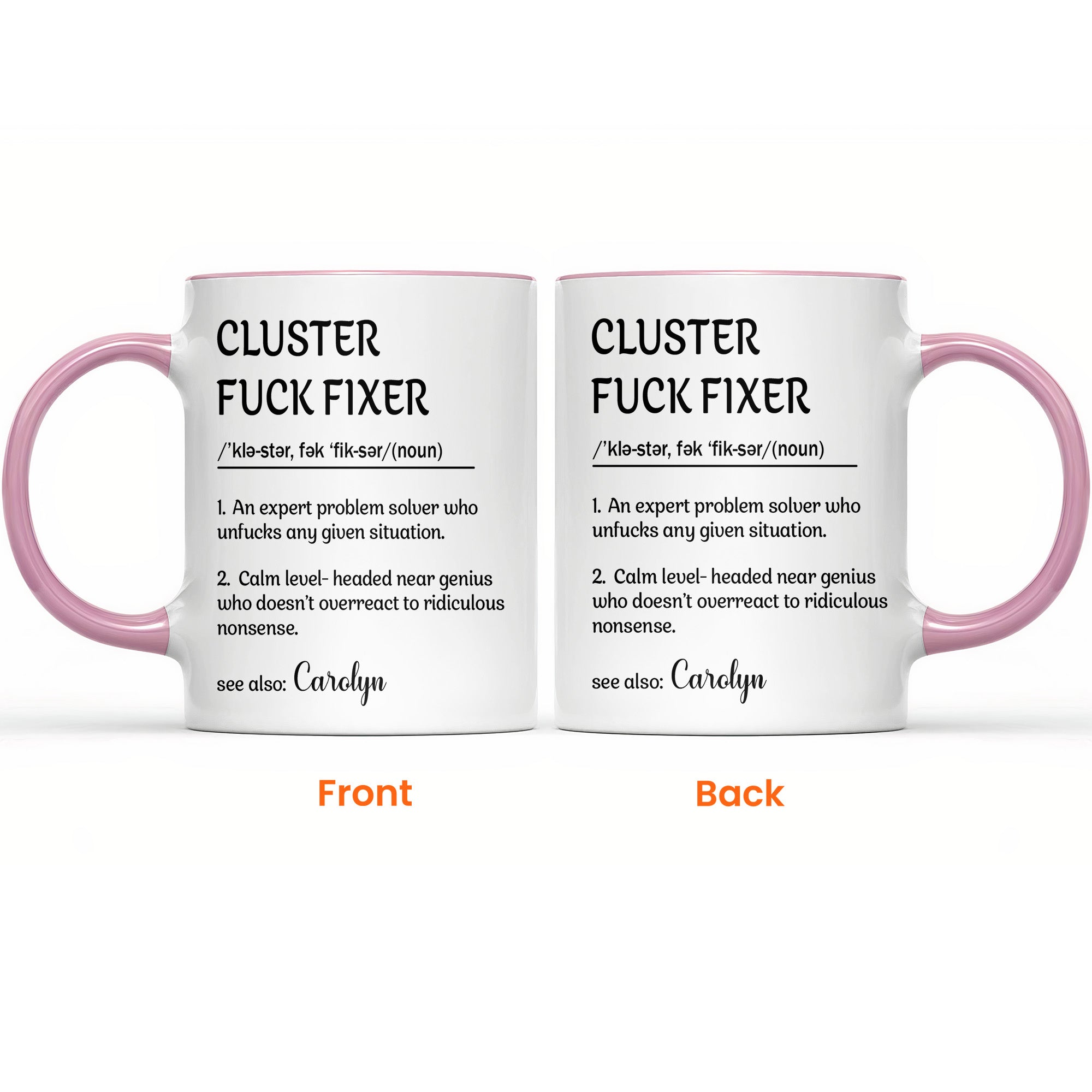 Funny Cup - Gifts For Boss, Coworkers - Cluster F*ck Fixer - Custom Name - Personalized Accent Mug