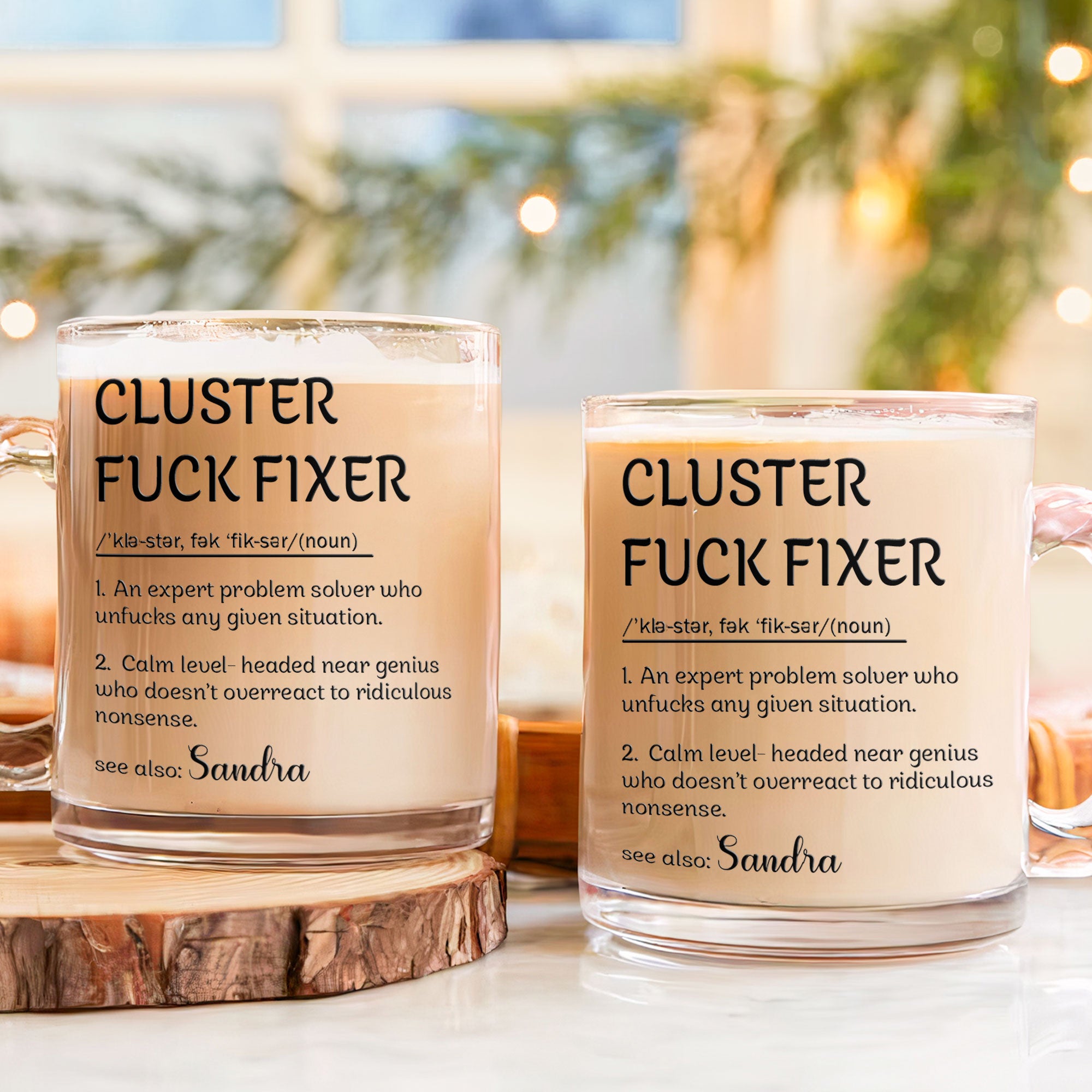 Funny Cup - Gifts For Boss, Coworkers - Cluster F*Ck Fixer - Custom Name - Personalized Glass Mug