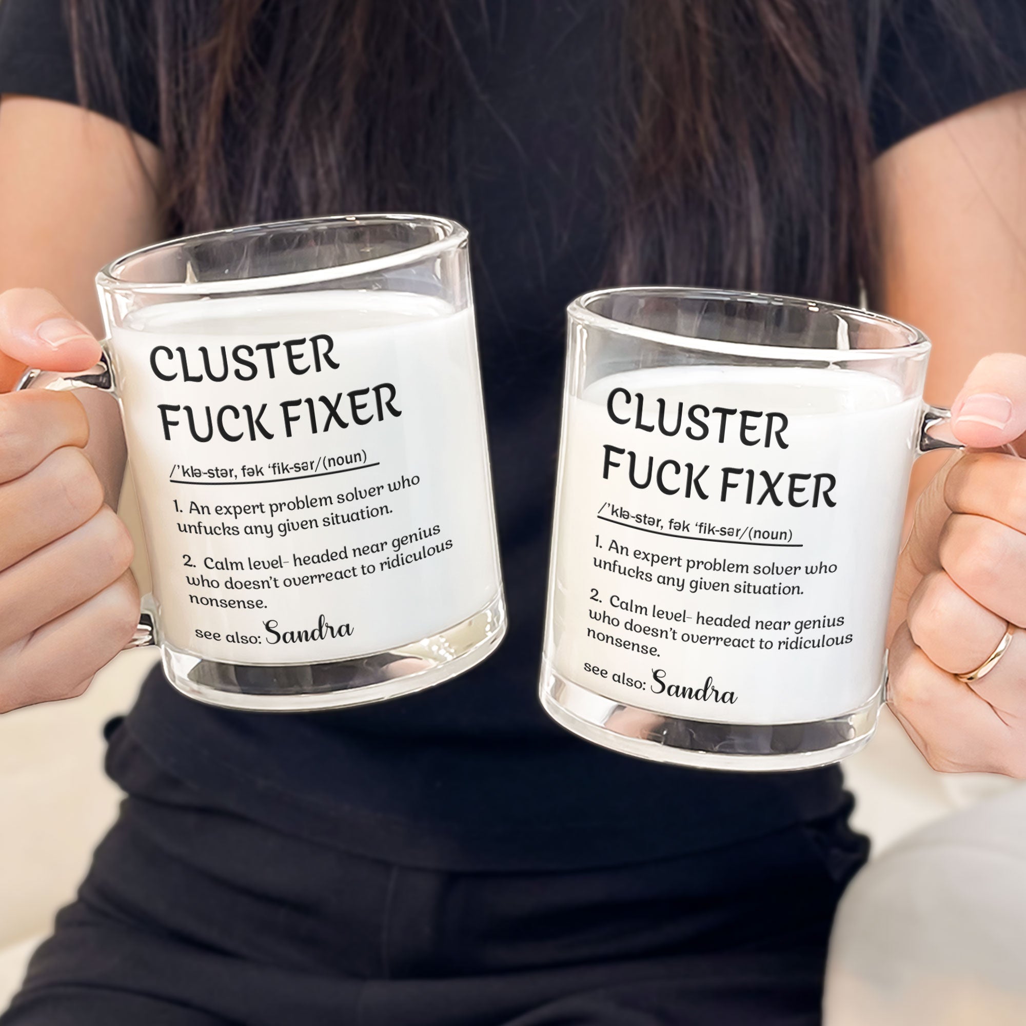 Funny Cup - Gifts For Boss, Coworkers - Cluster F*Ck Fixer - Custom Name - Personalized Glass Mug